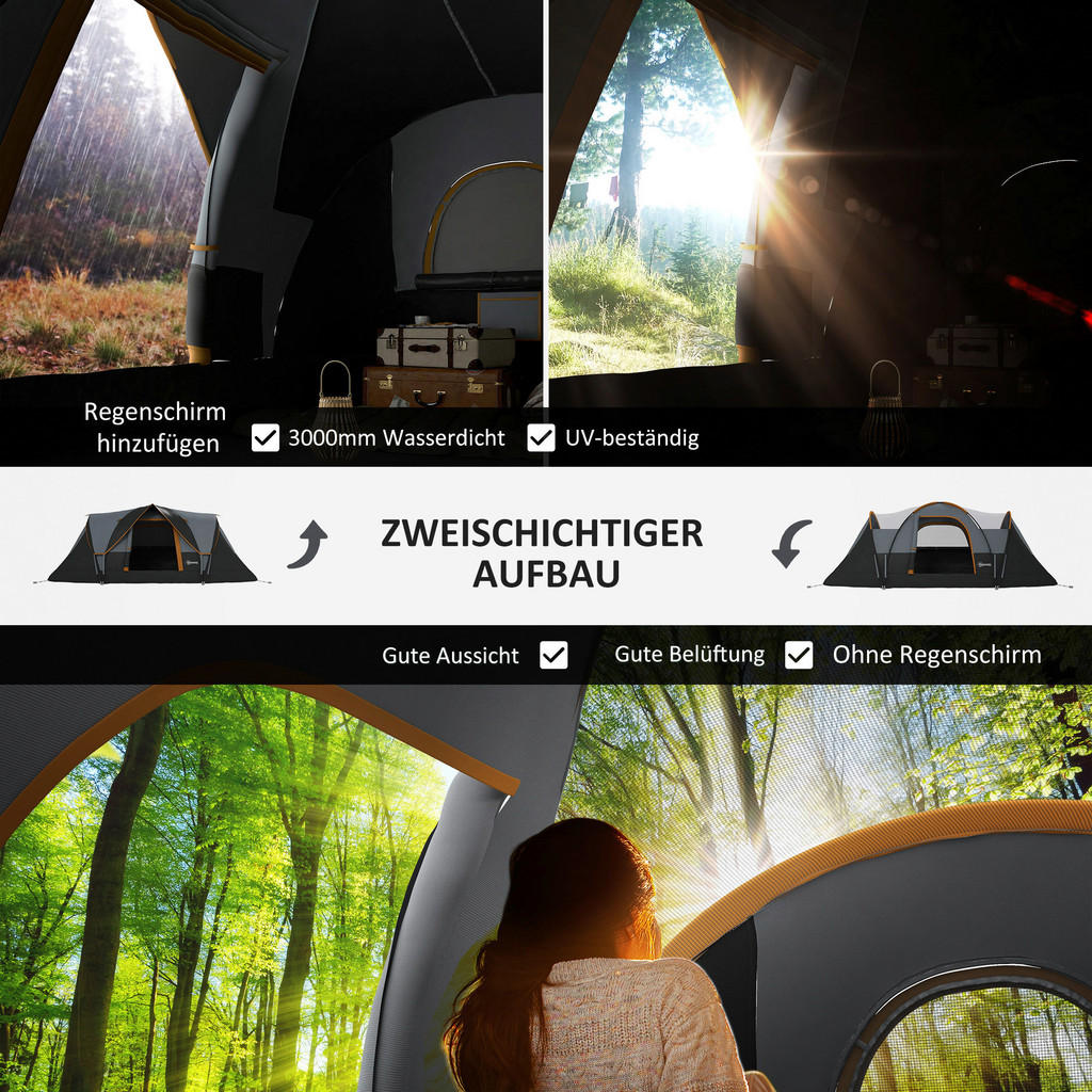Thumbnail - Outsunny Campingzelt schwarz Stahl B/H/L: ca. 220x180x455 cm