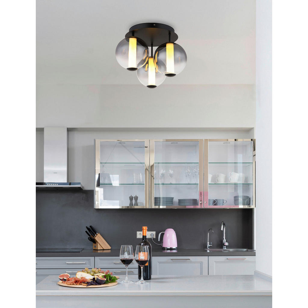 Thumbnail - GLOBO Deckenleuchte Rauch Opal mattschwarz Metall Glas H/D: ca. 29,5x38 cm 1 Brennstellen