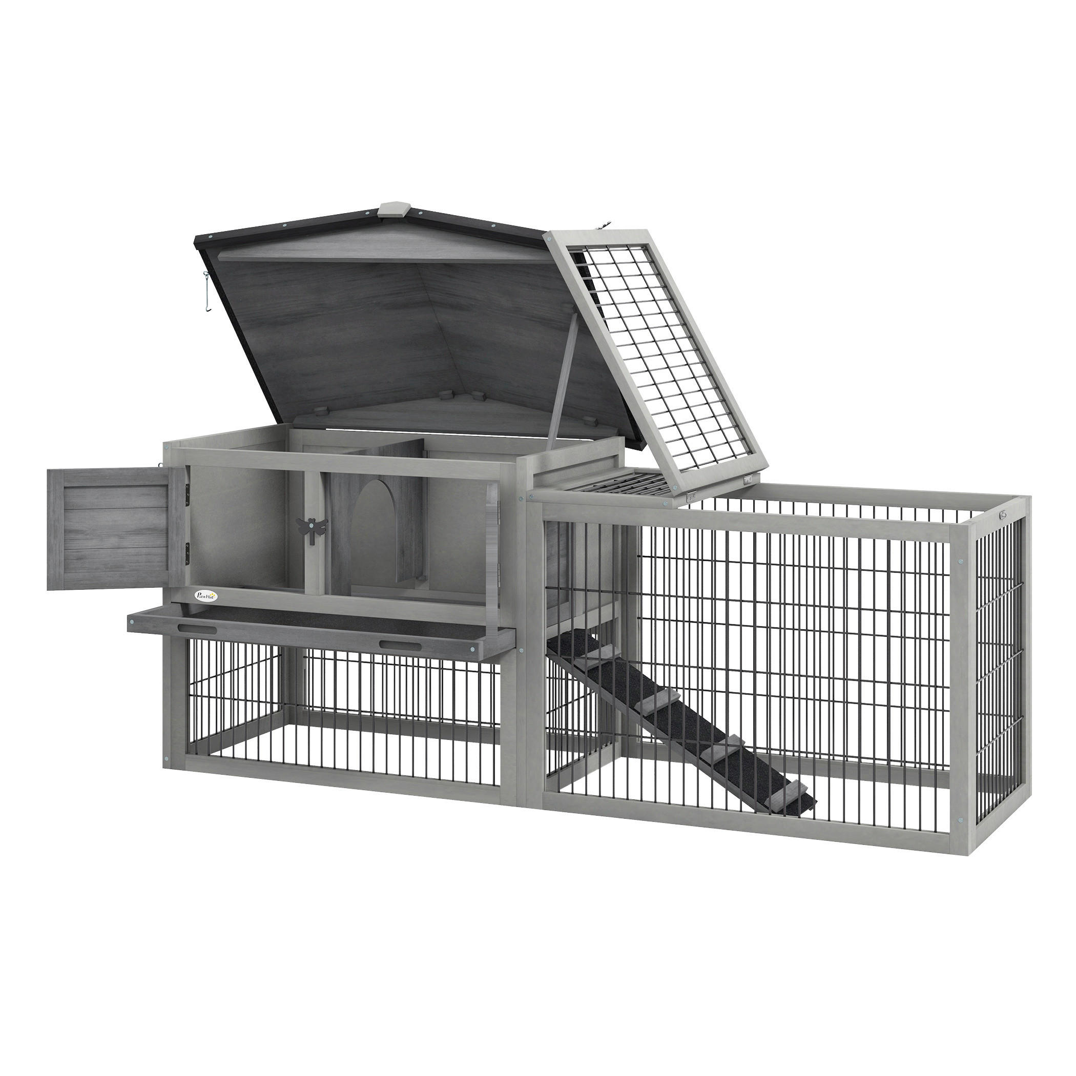 PawHut Kaninchenstall grau Holz B/H/L: ca. 52x68x150 cm