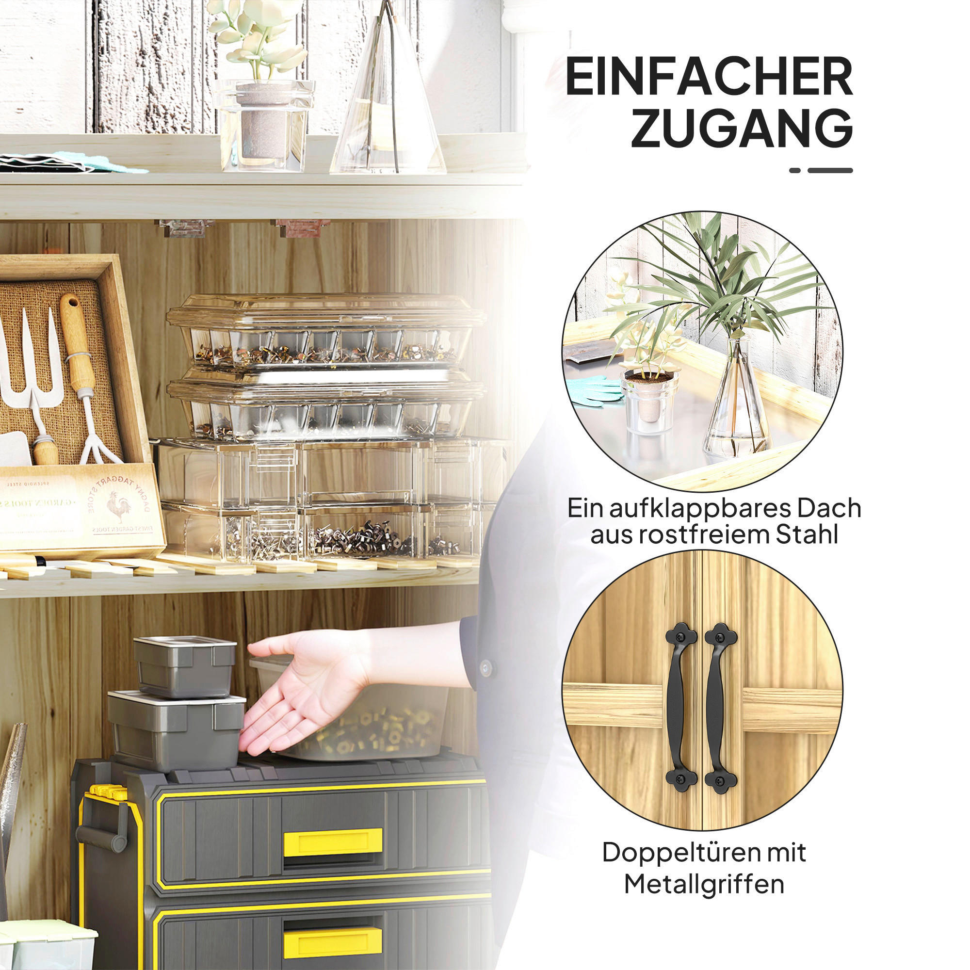 Thumbnail - Outsunny Gartenschrank Holzoptik Edelstahl B/H/L: ca. 43x88x74 cm