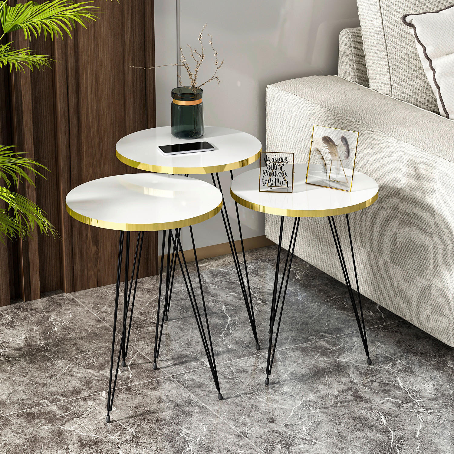 Thumbnail - Beistelltisch 3er-Set. 21256290 weiß schwarz Metall B/H/T: ca. 38x53,5x38 cm