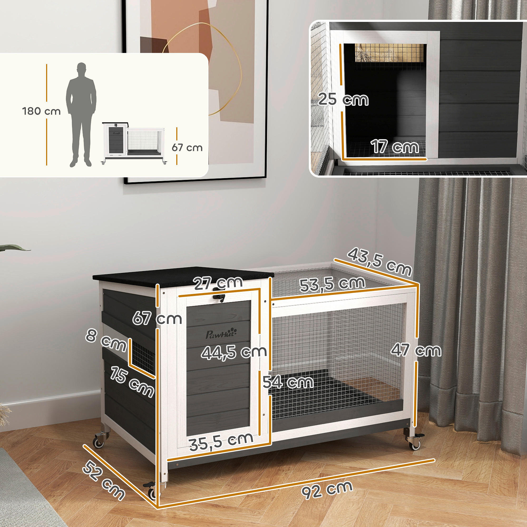 Thumbnail - PawHut Kaninchenstall dunkelgrau Stahl B/H/L: ca. 52x67x92 cm