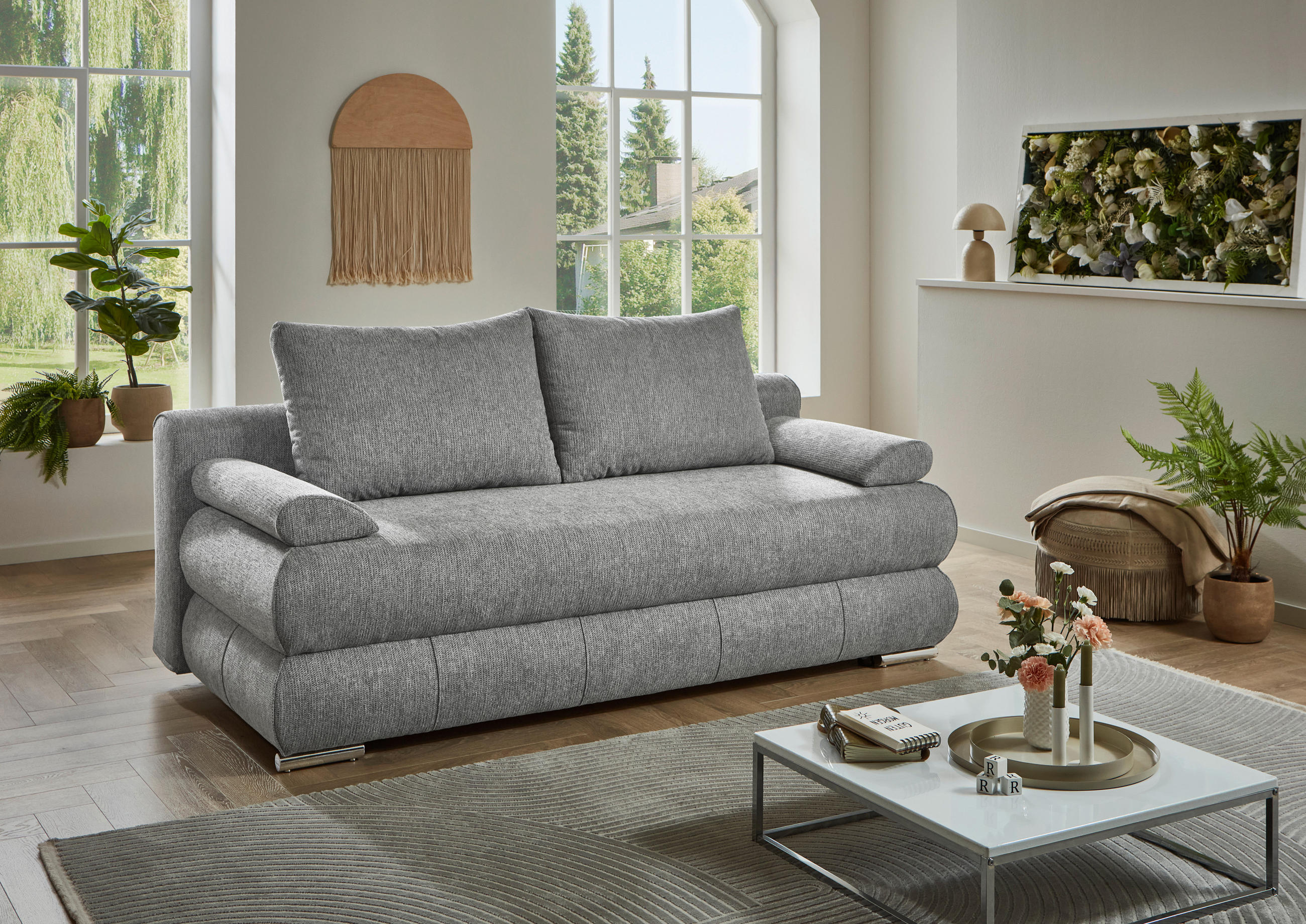 Thumbnail - Schlafsofa Biel silber Microfaser B/H/T: ca. 199x97x95 cm