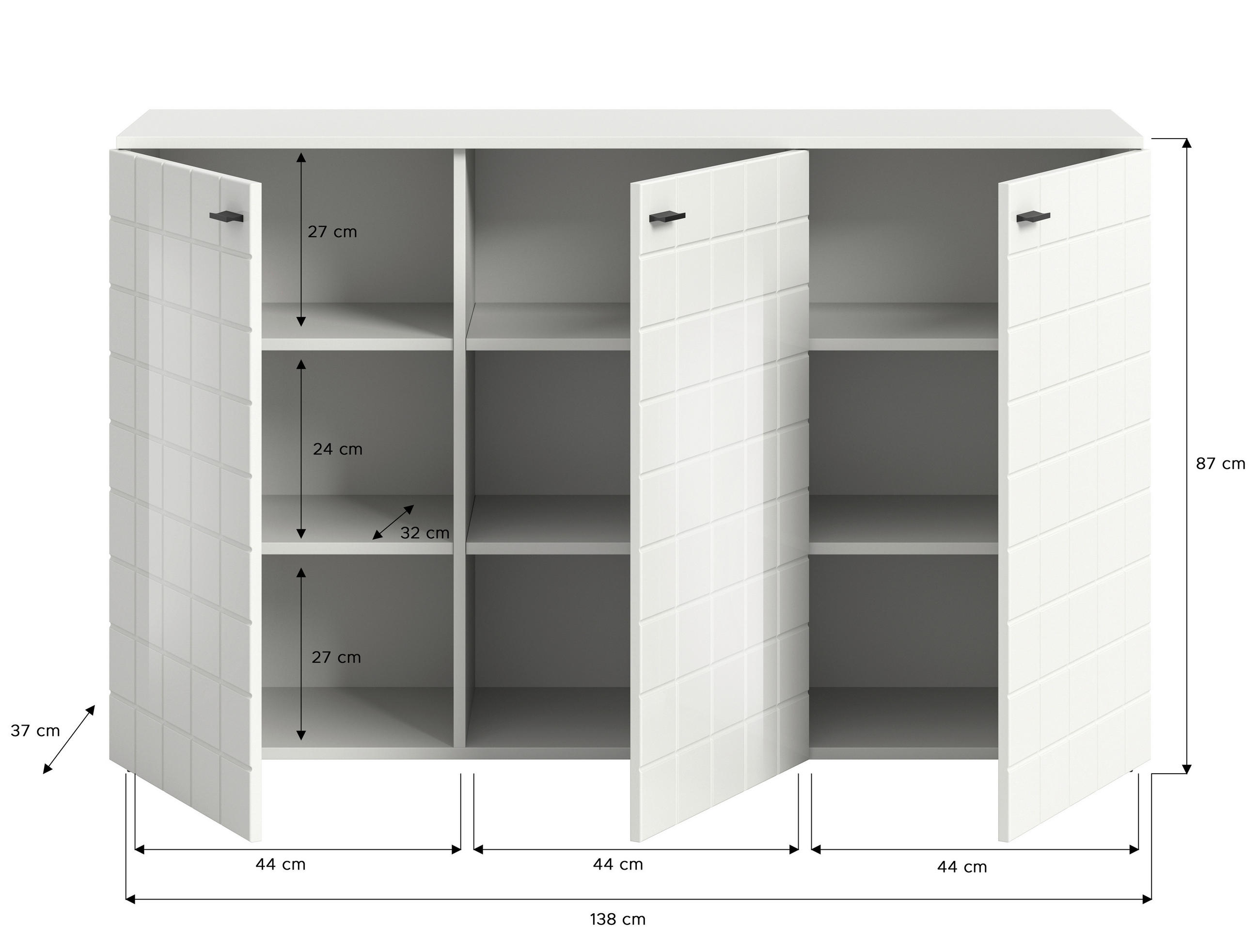 Thumbnail - Sideboard Monte weiß weiß Hochglanz B/H/T: ca. 138x86x37 cm