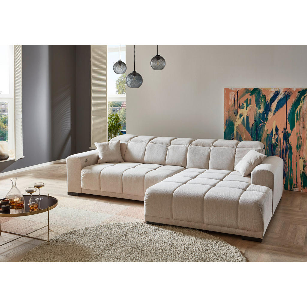 Thumbnail - Ecksofa mit elektrischer Sitztiefenverstellung beige Microfaser B/H/T: ca. 301x113x195 cm