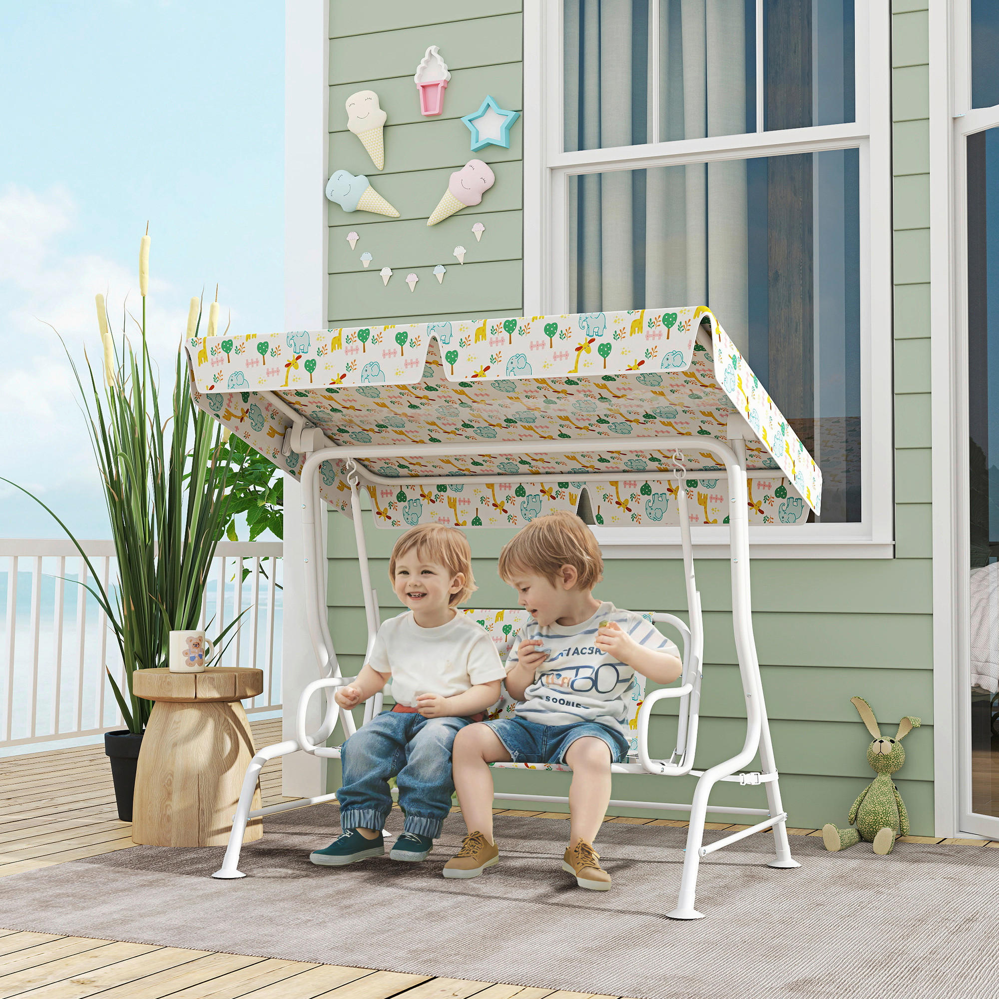 Thumbnail - AIYAPLAY Kinder Hollywoodschaukel weiß Stahl B/H/L: ca. 75x120x112 cm