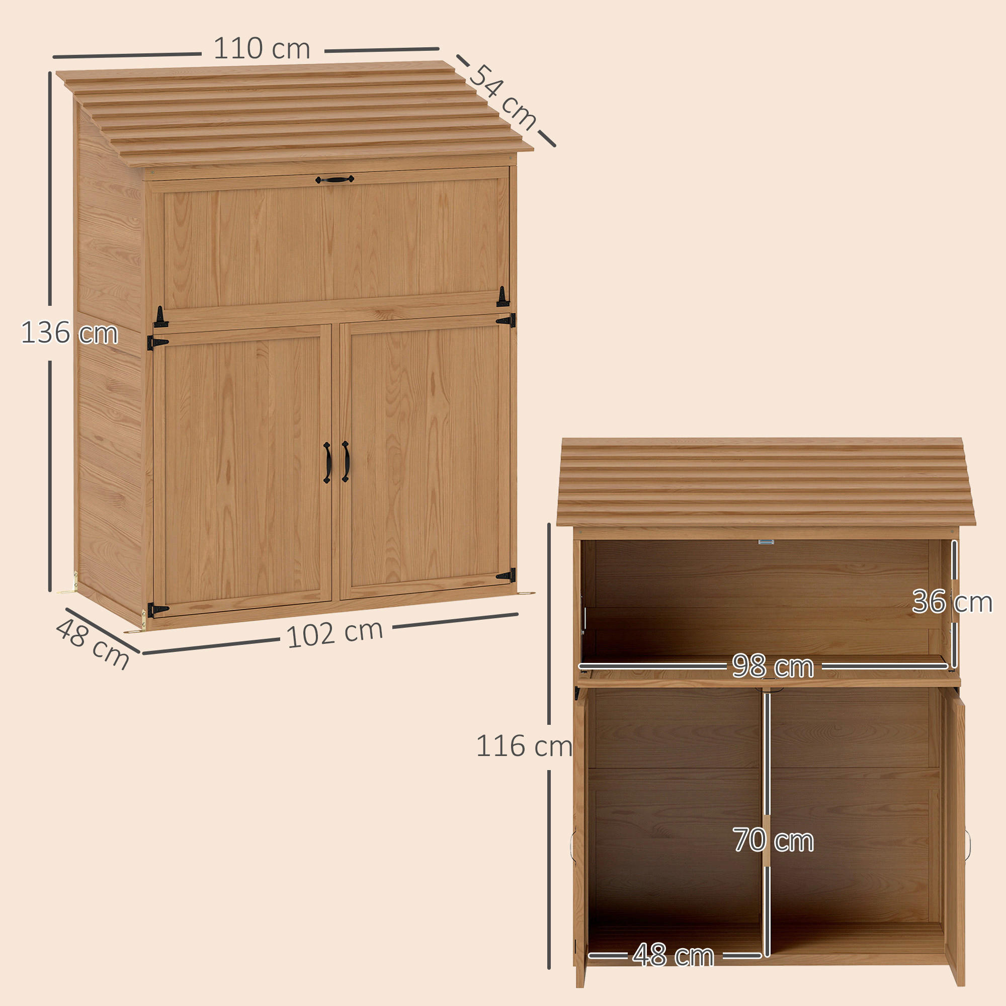 Thumbnail - Outsunny Gartenschrank braun Holz B/H/L: ca. 54x136x110 cm