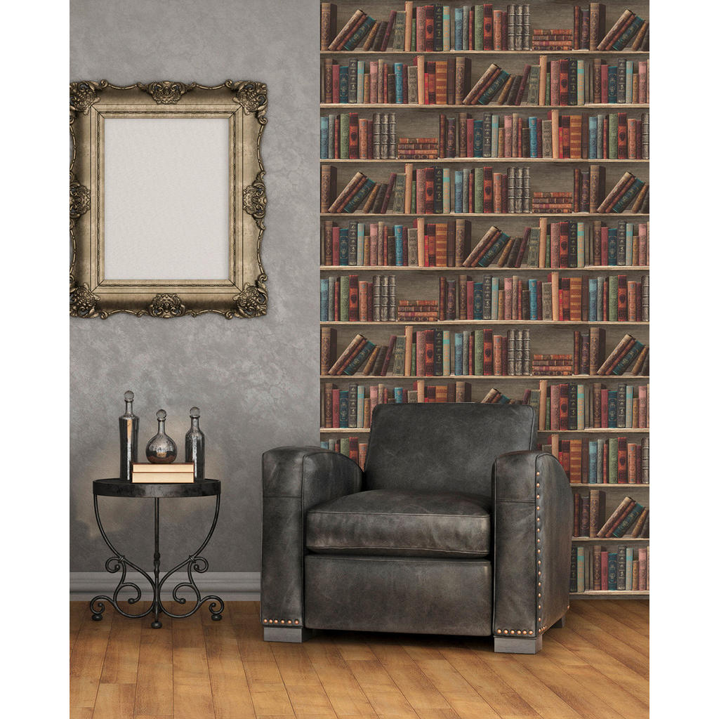 Thumbnail - UGEPA Papiertapete Bücher braun grau B/L: ca. 53x1005 cm