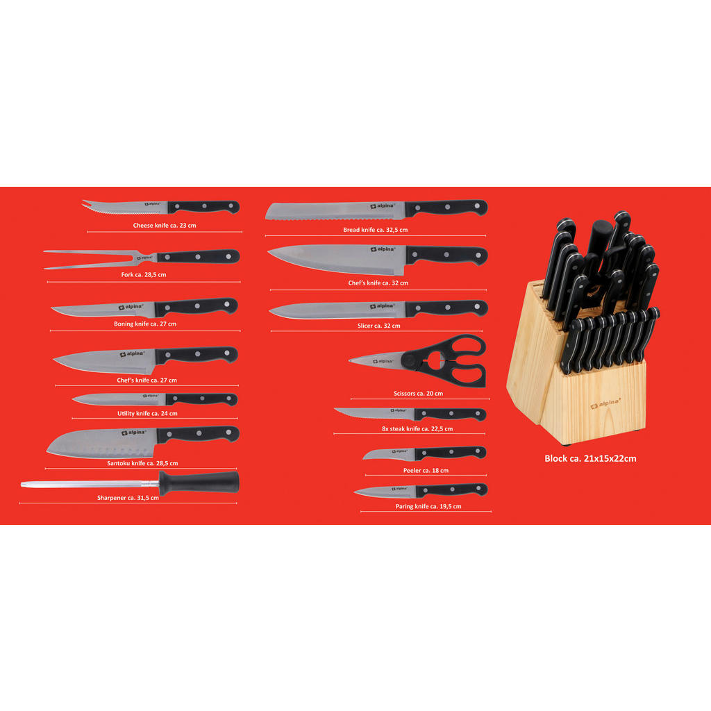 Thumbnail - alpina Messerblock schwarz Holz 22 tlg.