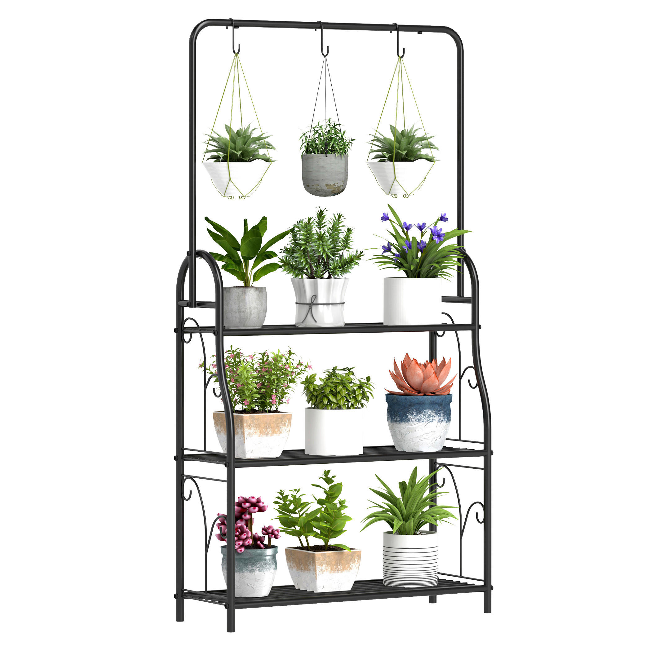Outsunny Pflanzenständer schwarz Metall B/H/L: ca. 25x137x75 cm