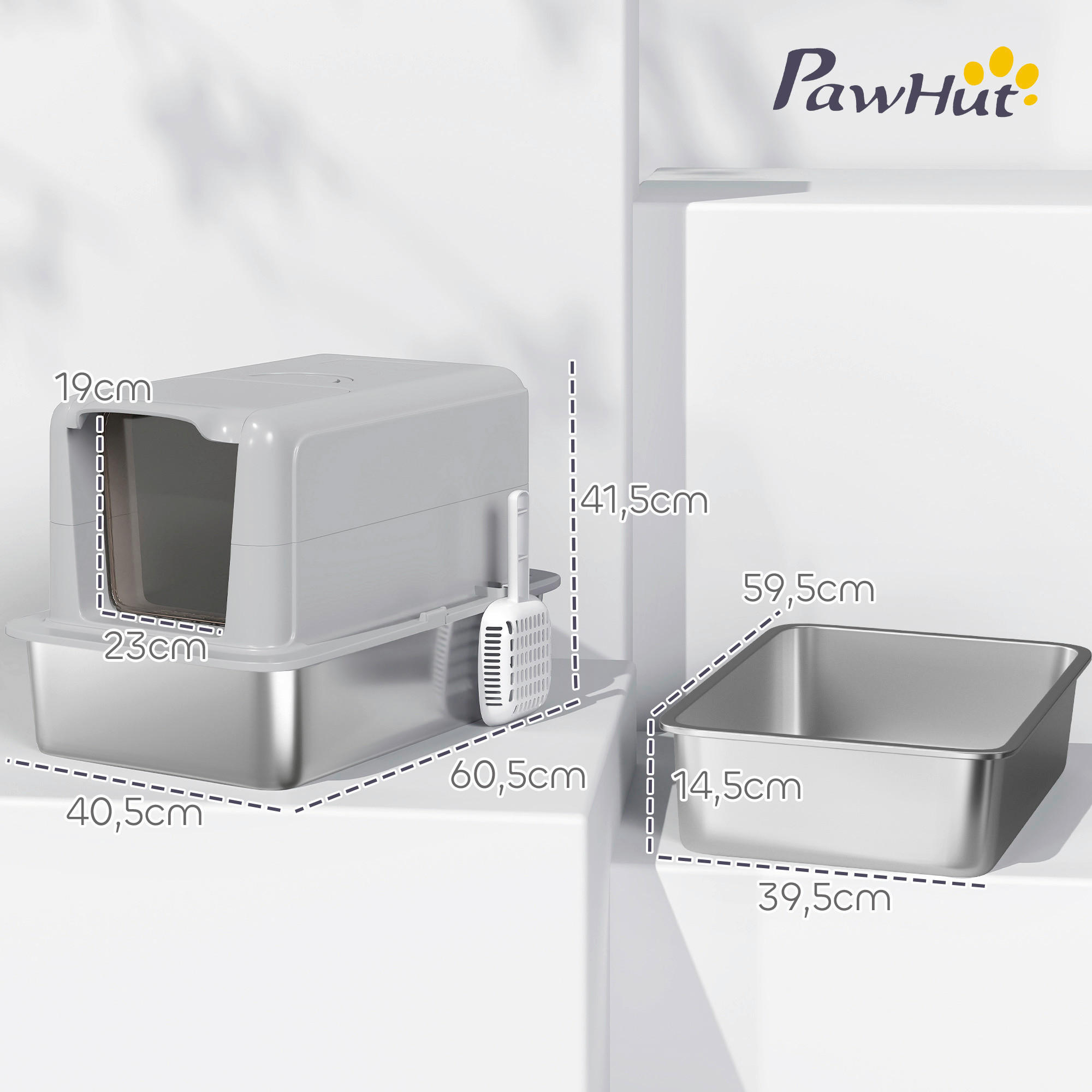 Thumbnail - PawHut Katzentoilette grau Kunststoff B/H/L: ca. 60,5x41,5x40,5 cm