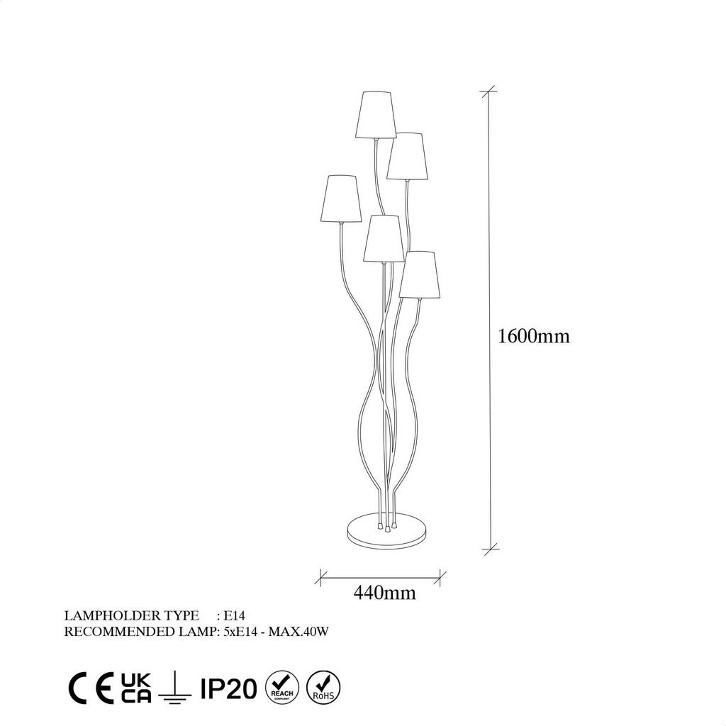 Thumbnail - Opviq Stehleuchte mehrfarbig Metall B/H/T/L/D: ca. 44x160x44x44x44 cm E14 5 Brennstellen
