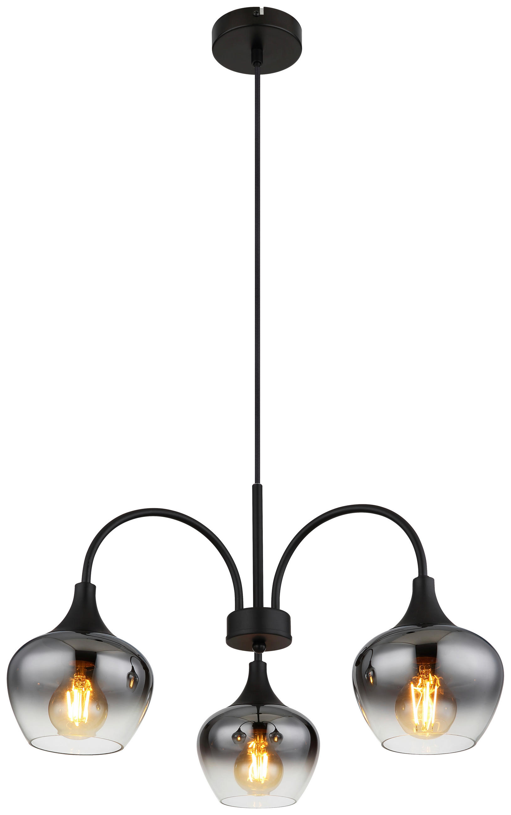 GLOBO Pendelleuchte schwarz Rauch transparent Metall Glas H/D: ca. 120x55 cm E27 3 Brennstellen
