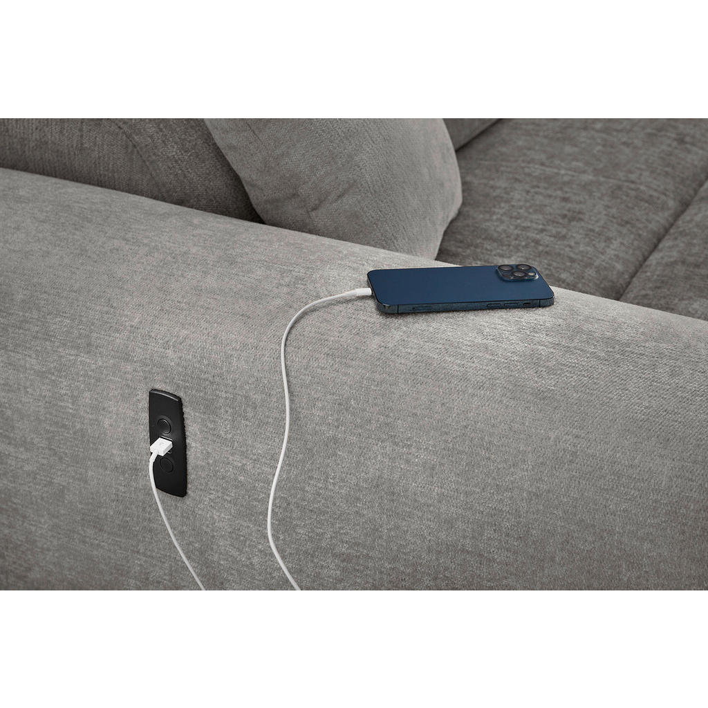 Thumbnail - Ecksofa mit elektrischer XXL Sitztiefenverstellung hellgrau Flachgewebe B/H/T: ca. 277x109x187 cm