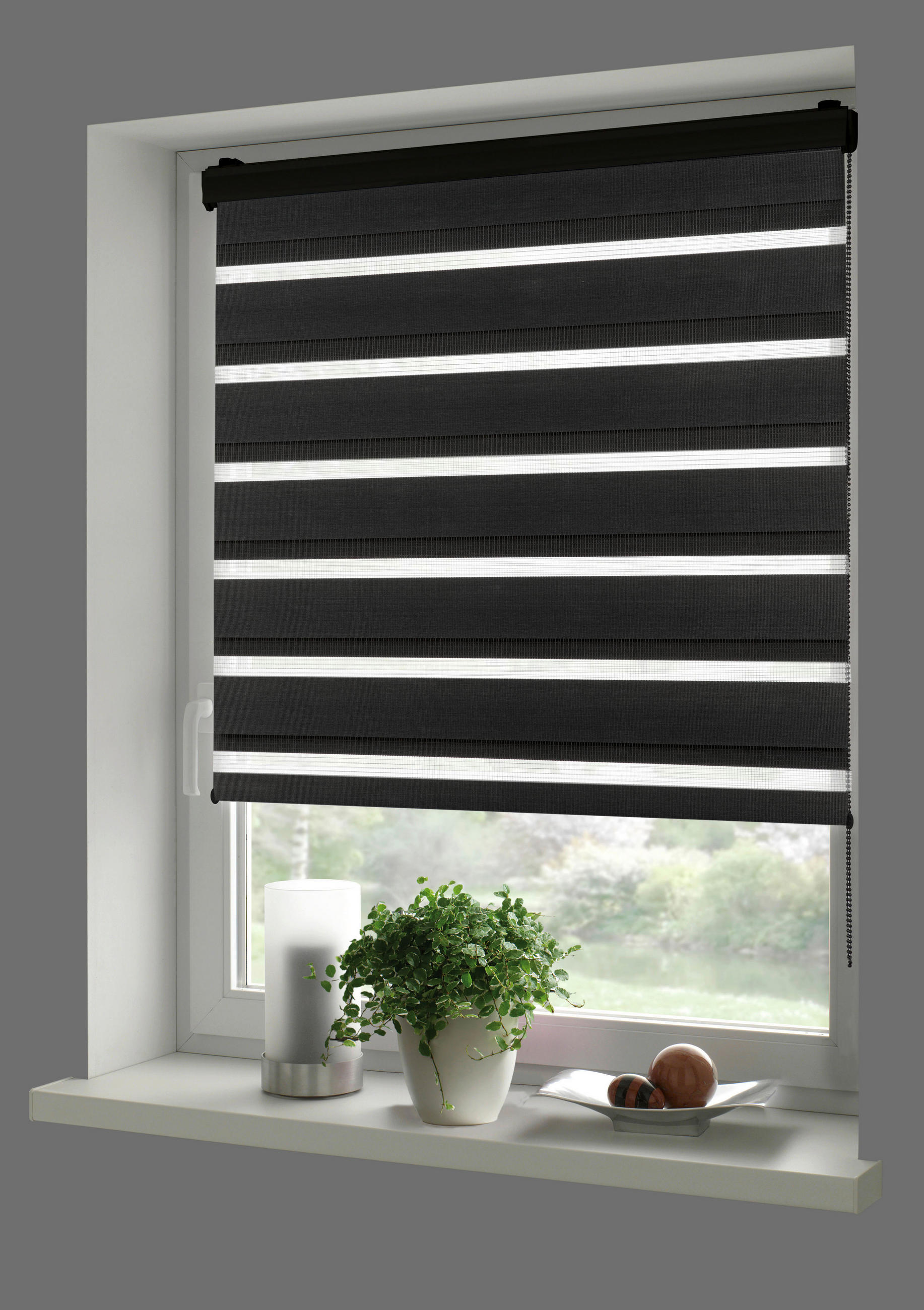 Boviva Doppelrollo mit Blende Black schwarz B/L: ca. 45x160 cm