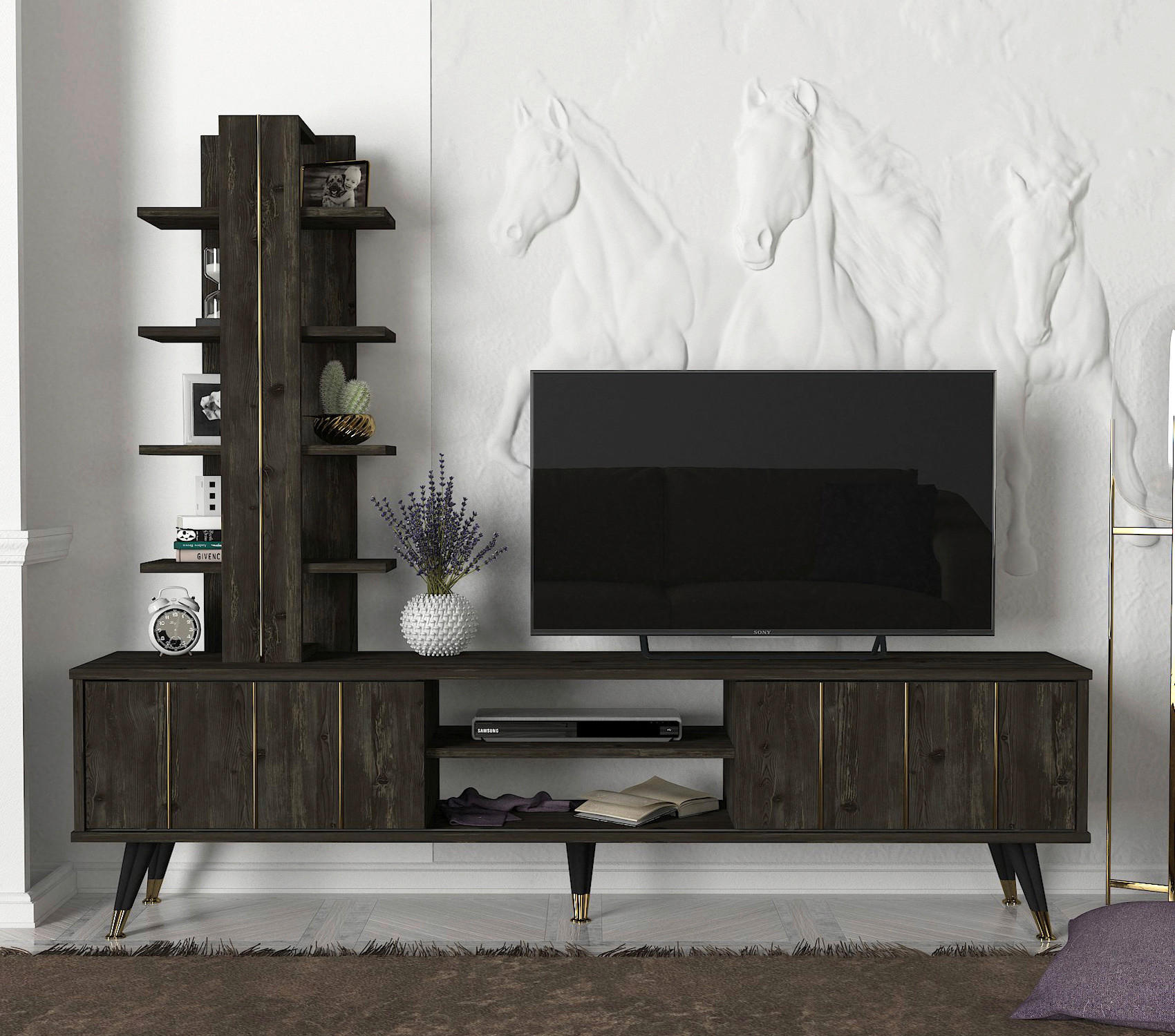 Thumbnail - Wohnwand Nero Rebab braun dunkelgrau B/H/T: ca. 180x50x35 cm