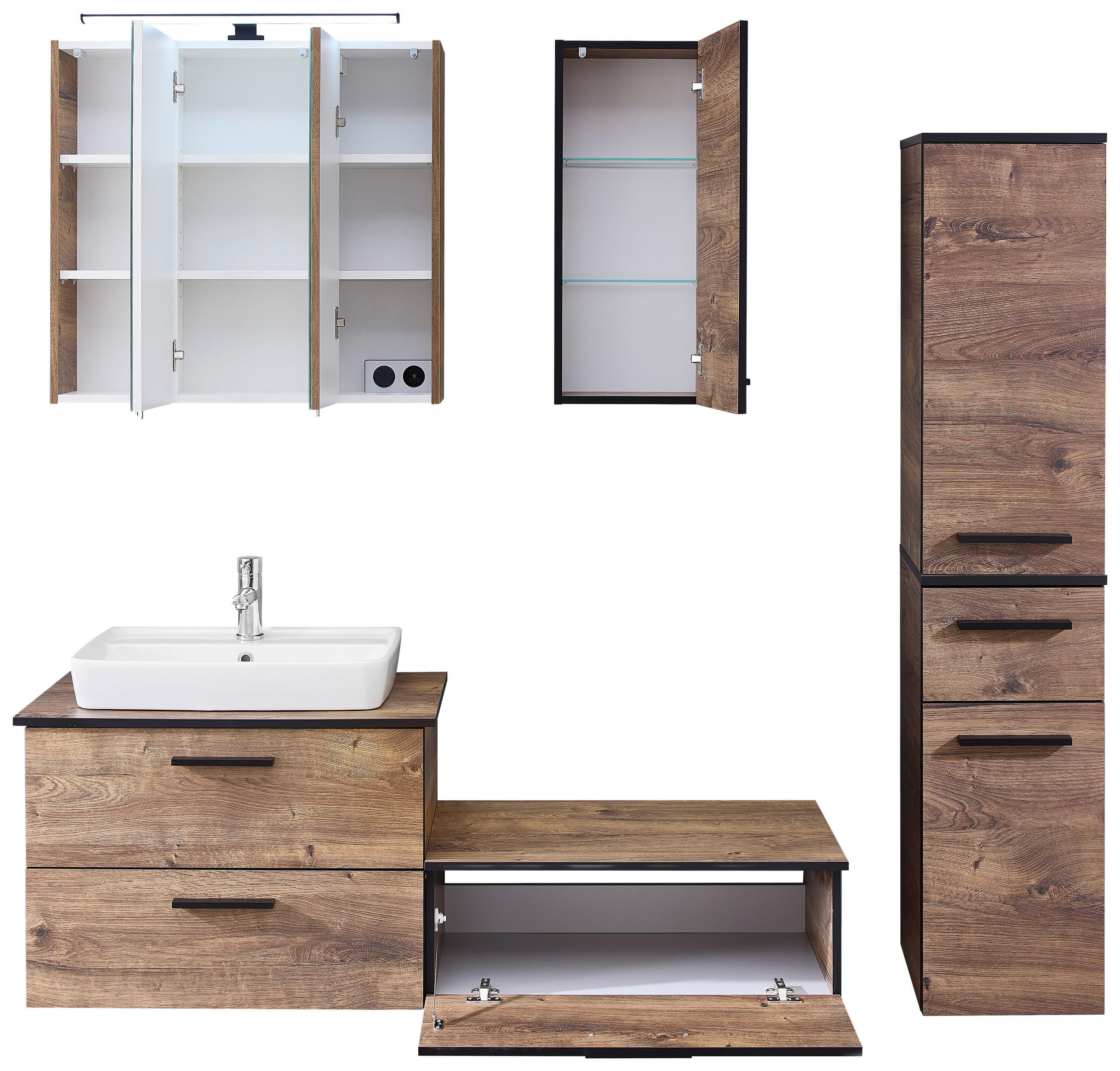 Thumbnail - Badezimmer-Set Quickset 374 Eiche Ribeck Nachbildung B/H/T: ca. 142x200x44,5 cm