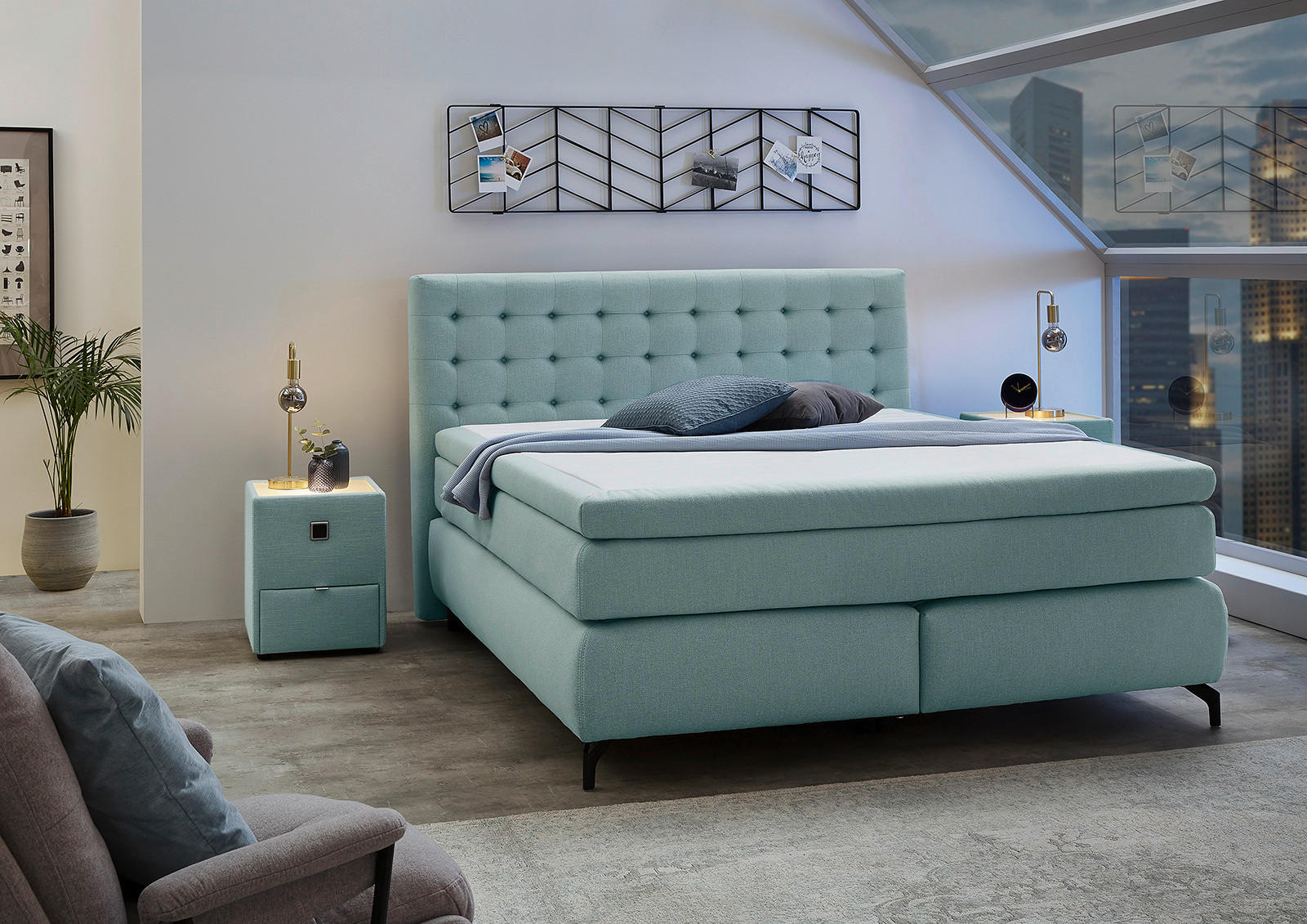 Boxspringbett  türkis Flachgewebe Liegefläche B/L: ca. 180x200 cm