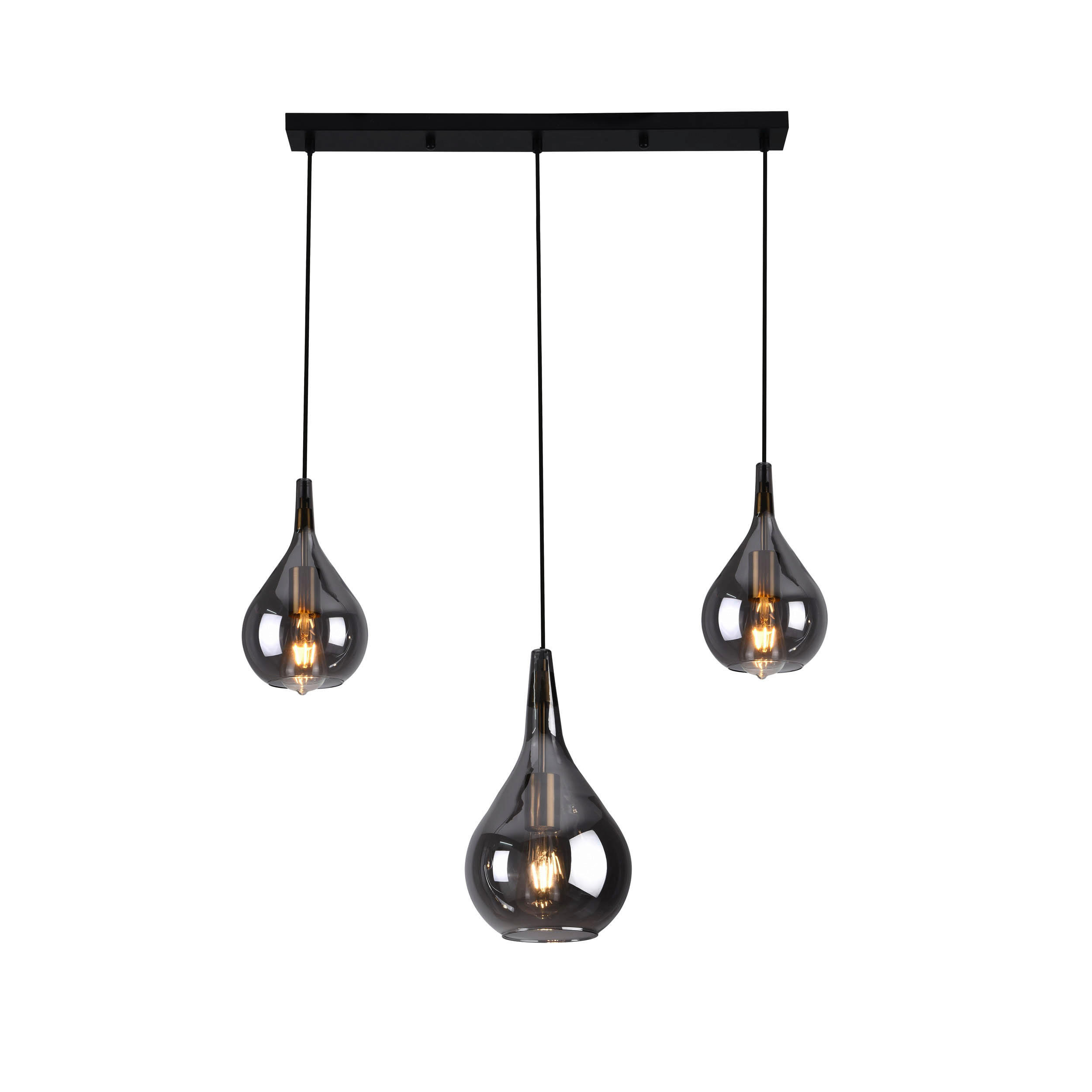 Näve Leuchten Pendelleuchte schwarz Metall Glas B/H/T: ca. 88x150x25 cm E27 3 Brennstellen