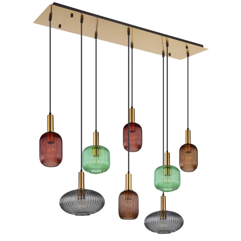 Thumbnail - Pendelleuchte Normy messing Metall Glas B/H/L: ca. 48x125x125 cm E27 8 Brennstellen