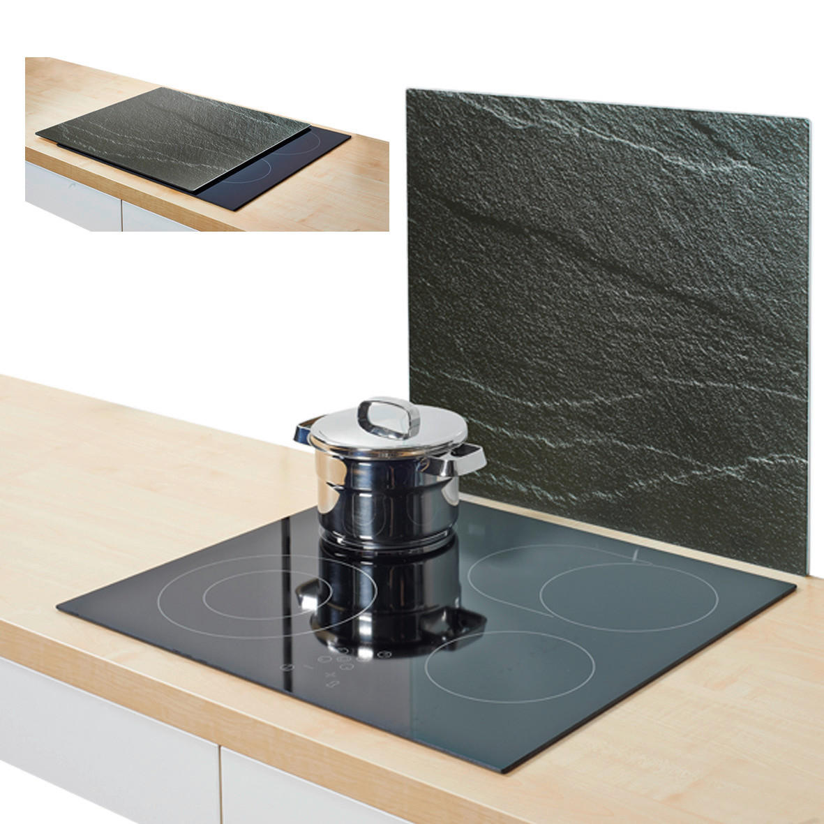 Zeller Herdblende-/Abdeckplatte Schiefer schiefer Glas B/H/L: ca. 50x0,8x56 cm