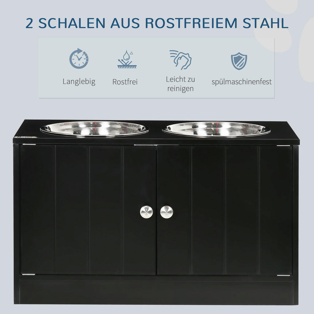 Thumbnail - PawHut Futterstation schwarz Edelstahl B/H/L: ca. 30x35,5x60 cm