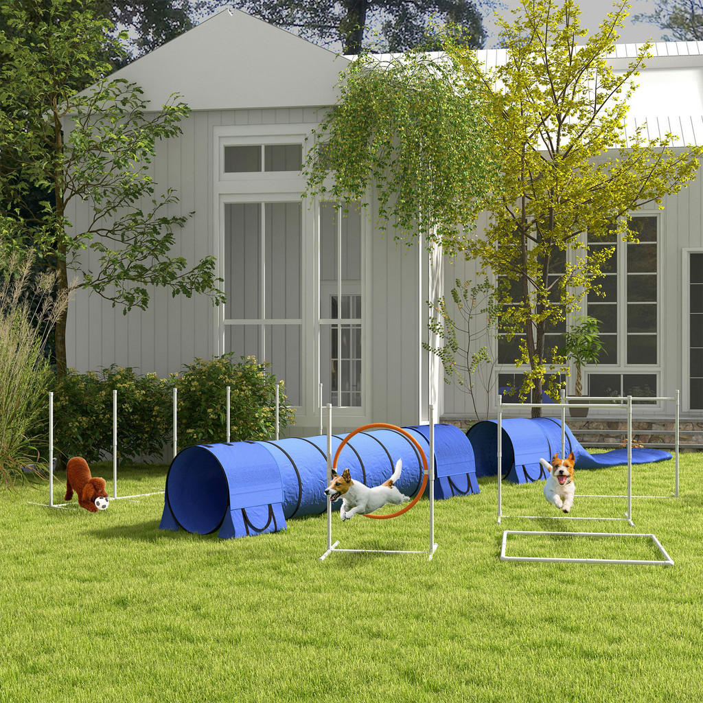 Thumbnail - PawHut Hunde-Agility-Set blau Polyester-Mischgewebe B/H/L: ca. 63x93x321 cm
