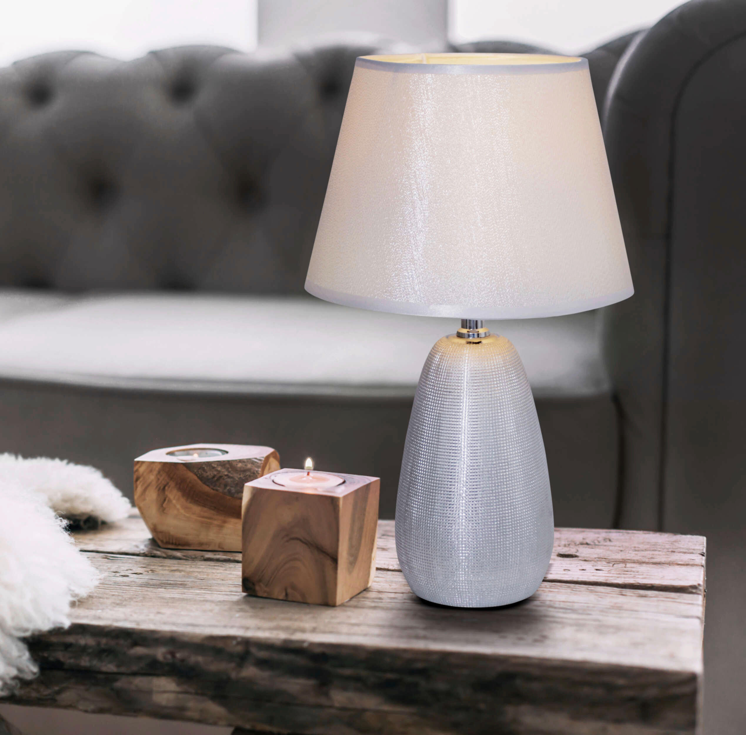 Thumbnail - Näve Leuchten Tischleuchte 3150359 silber Keramik B/H/T: ca. 10x37x10 cm E14 1 Brennstellen