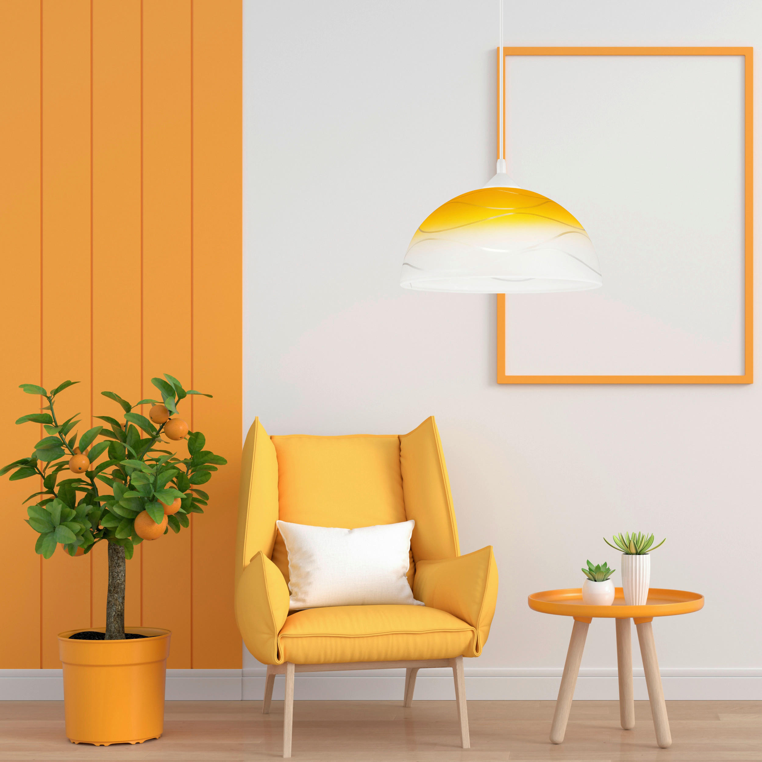 Thumbnail - Lamkur Hängeleuchte gelb Glas B/H/L: ca. 31x17x31 cm E27 1 Brennstellen