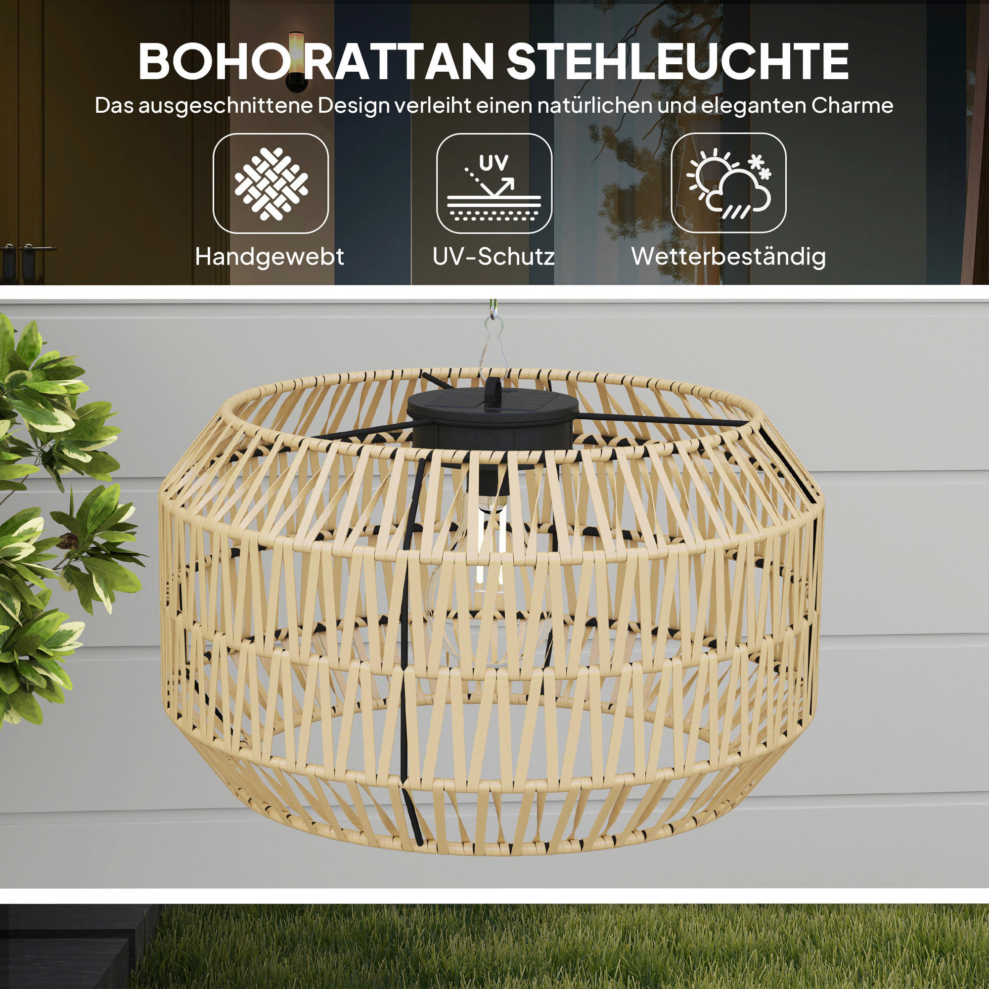 Thumbnail - Rattan Solarlampe gelb Polyethylen Stahl B/H/L: ca. 32x178x44 cm