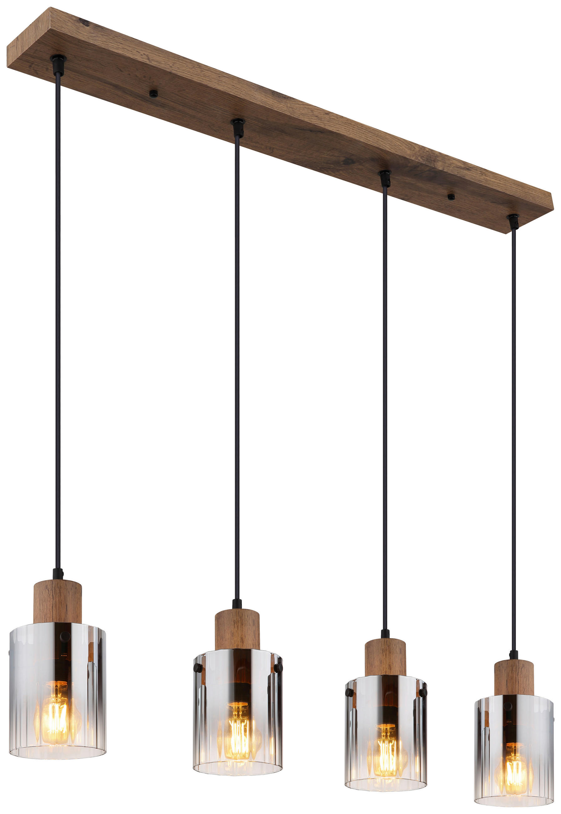 GLOBO Pendelleuchte UNDERWOOD 15915-4H dunkelbraun klar Rauch MDF Kunststoff Glas B/H/L: ca. 105x120x12 cm E27 4 Brennstellen