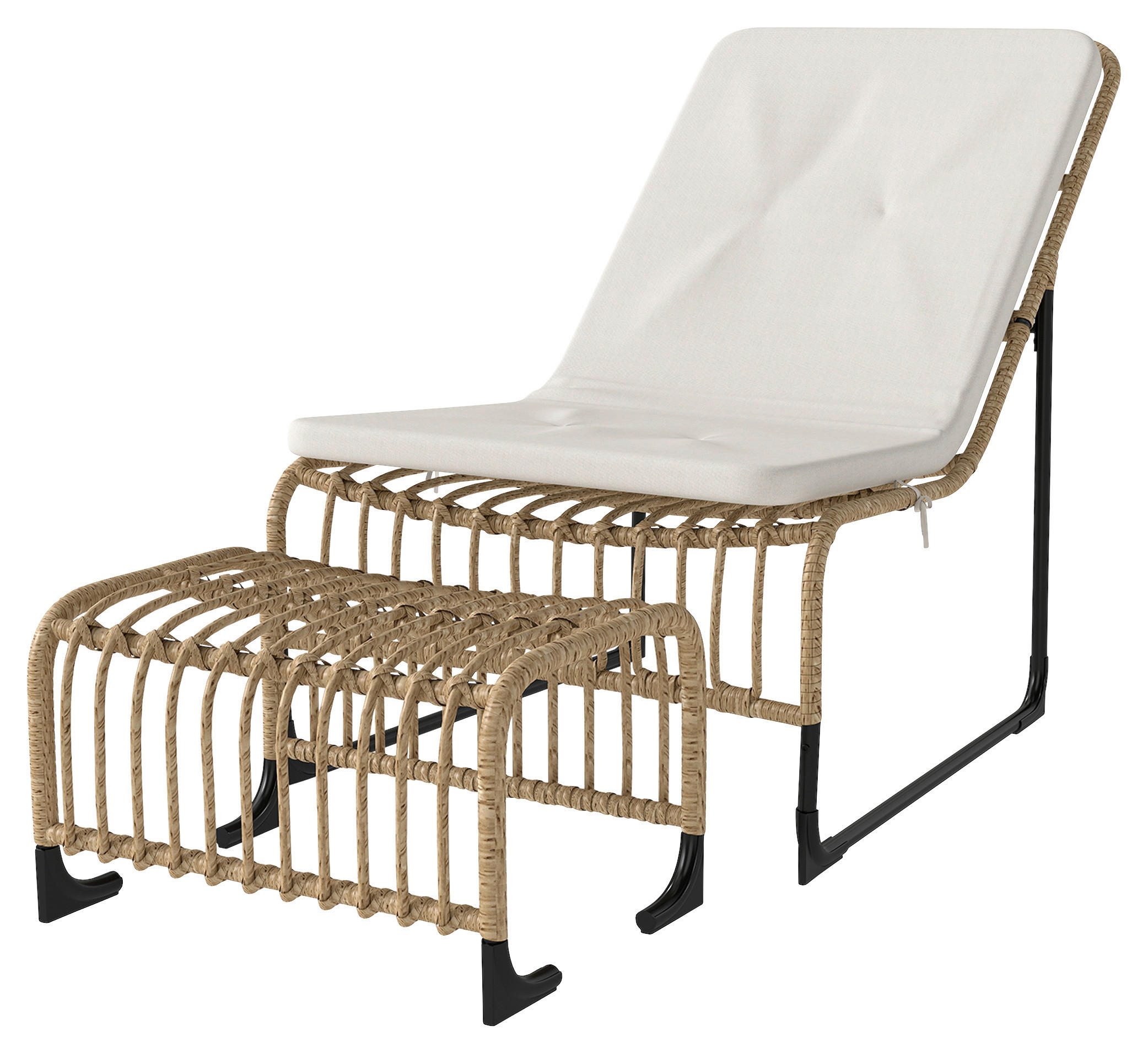 Outsunny Rattan Relaxsessel mit Hocker cremeweiß Stahl B/H/L: ca. 65x80x93 cm