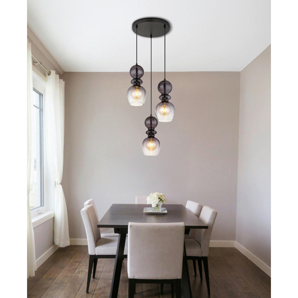 Thumbnail - GLOBO Pendelleuchte CLARITY 15174-3H schwarz Rauch Metall H/D: ca. 150x41 cm E27 3 Brennstellen