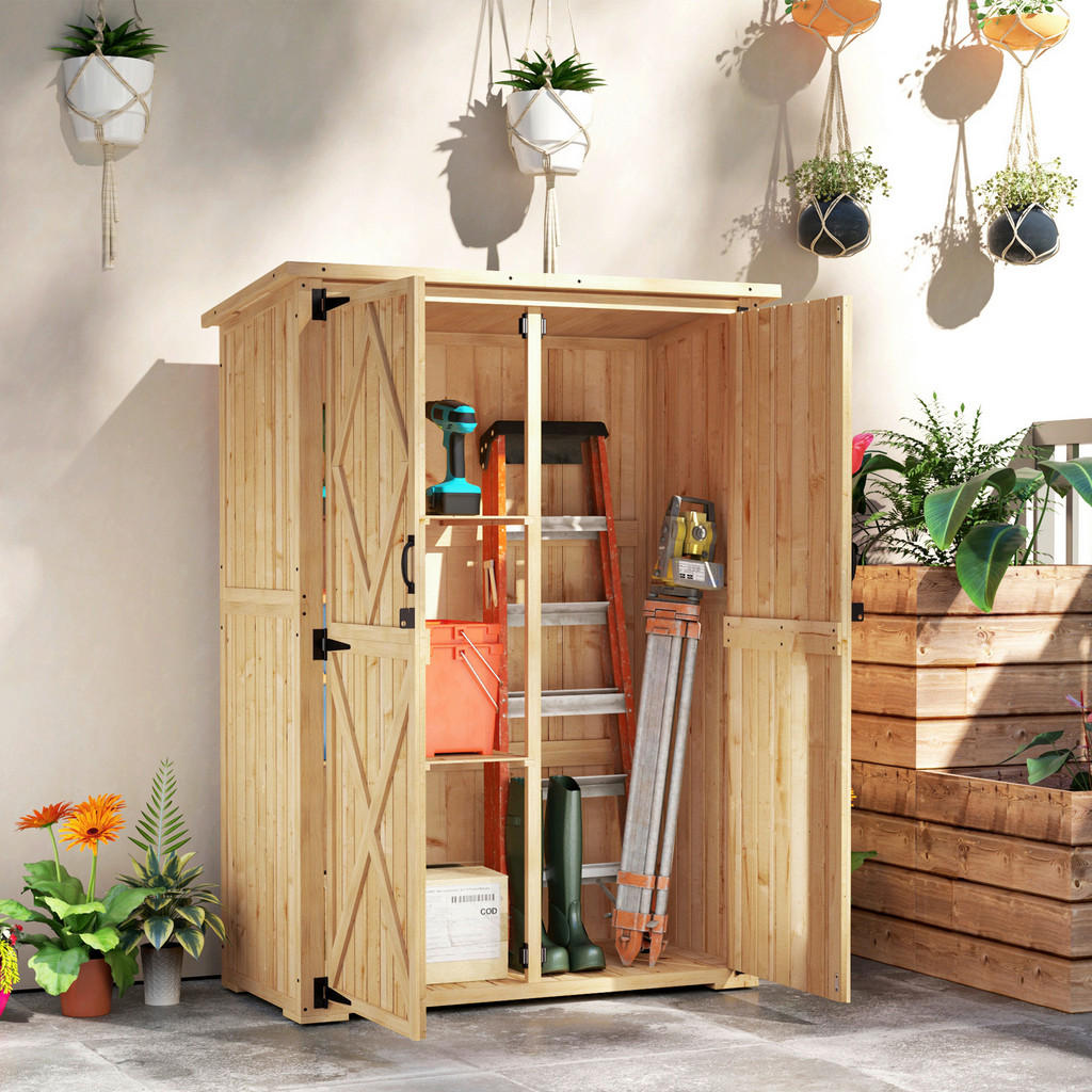 Thumbnail - Outsunny Gartenschrank Holzoptik Holz B/H/L: ca. 57x167x116,5 cm