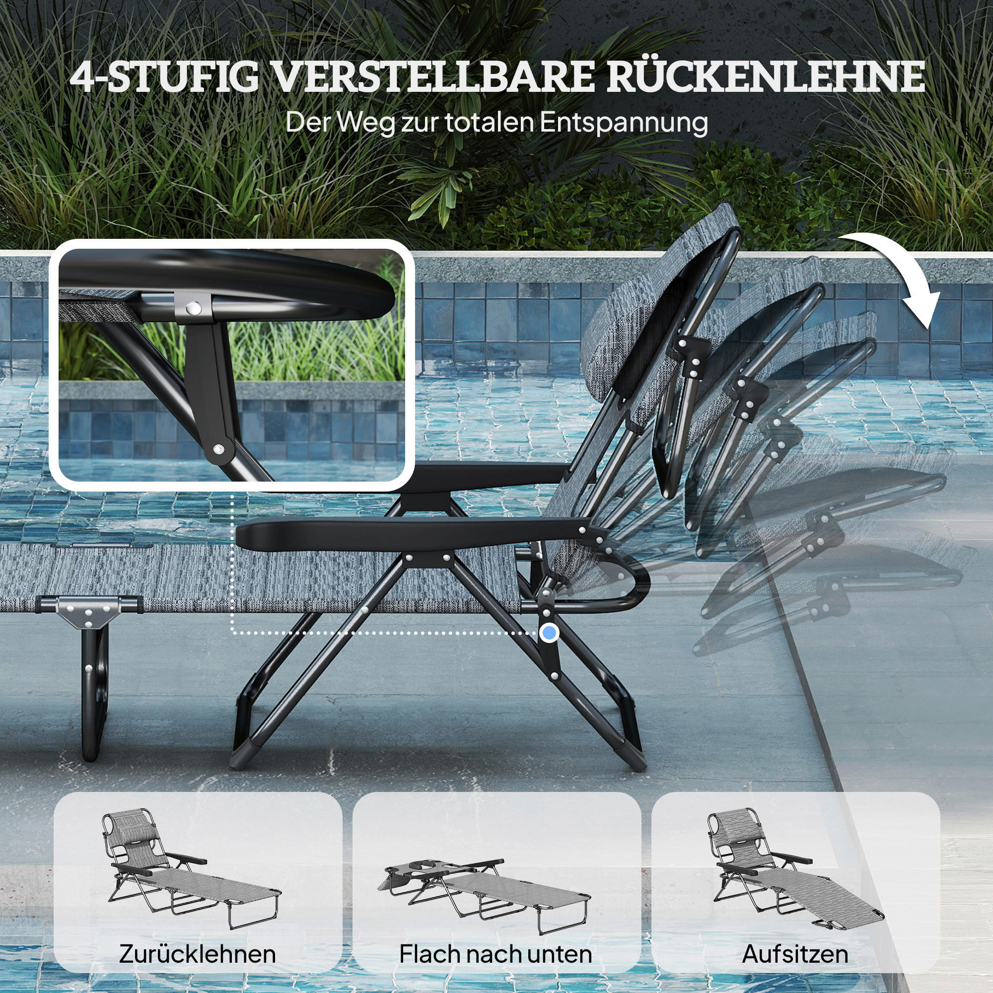 Thumbnail - Outsunny Sonnenliege grau Polyester B/H/L: ca. 72x31x194 cm