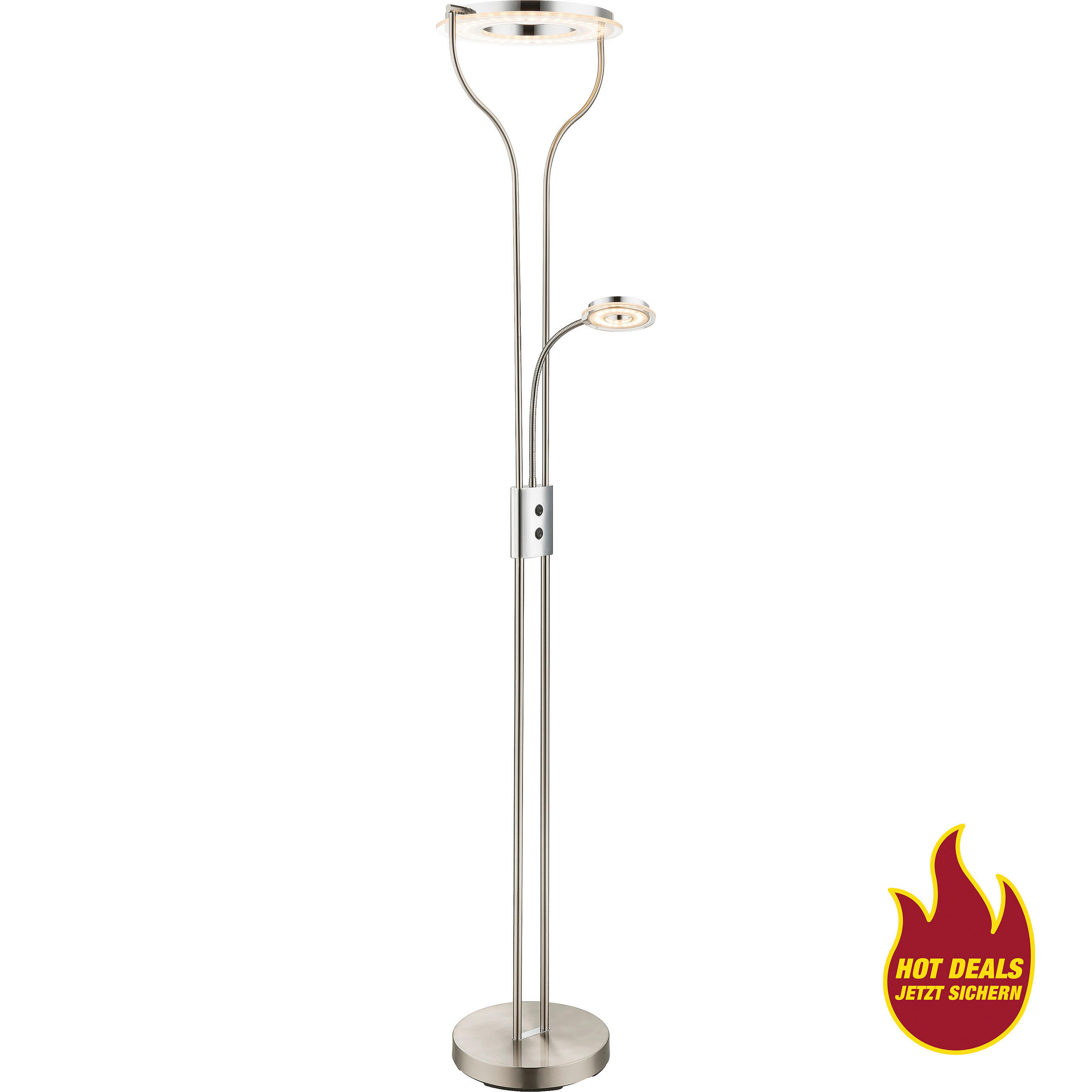 GLOBO Deckenfluter Andreas nickel matt Satiniert Chrom Acryl B/H: ca. 31x194 cm 2 Brennstellen