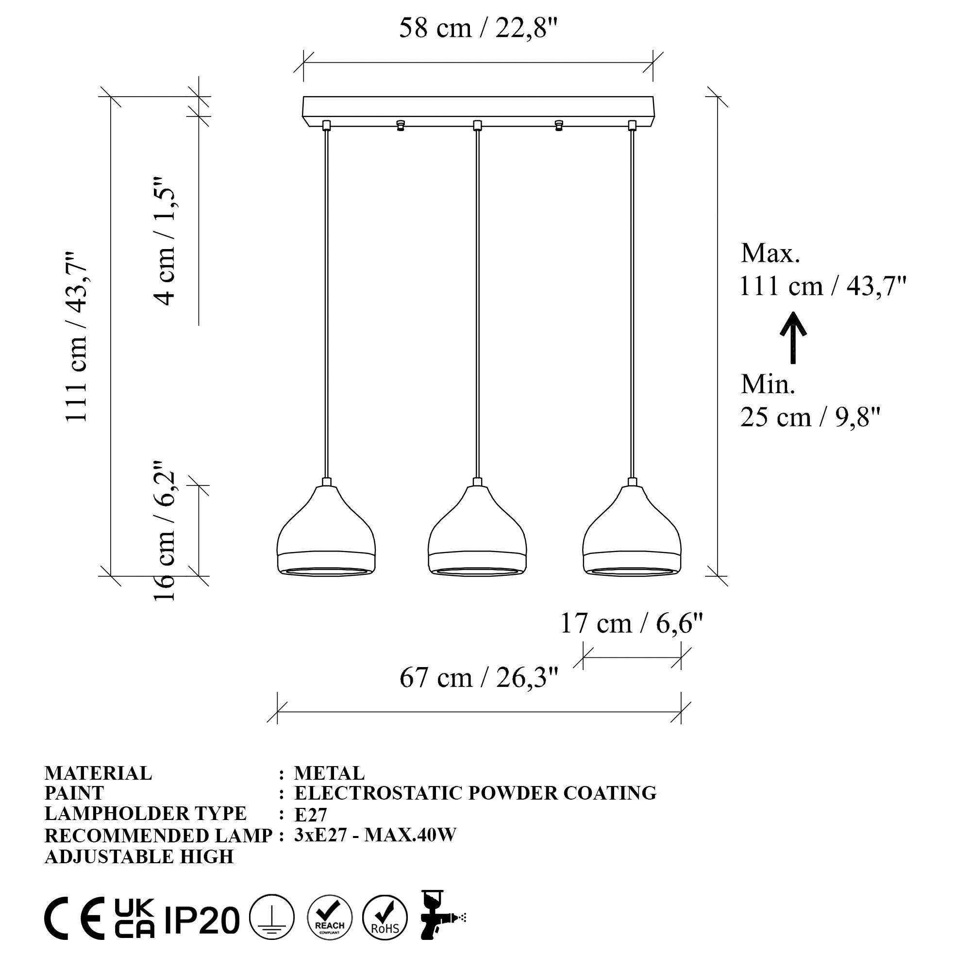 Thumbnail - Opviq Pendelleuchte Yildo schwarz B/H/T/L: ca. 17x111x17x67 cm E27 3 Brennstellen