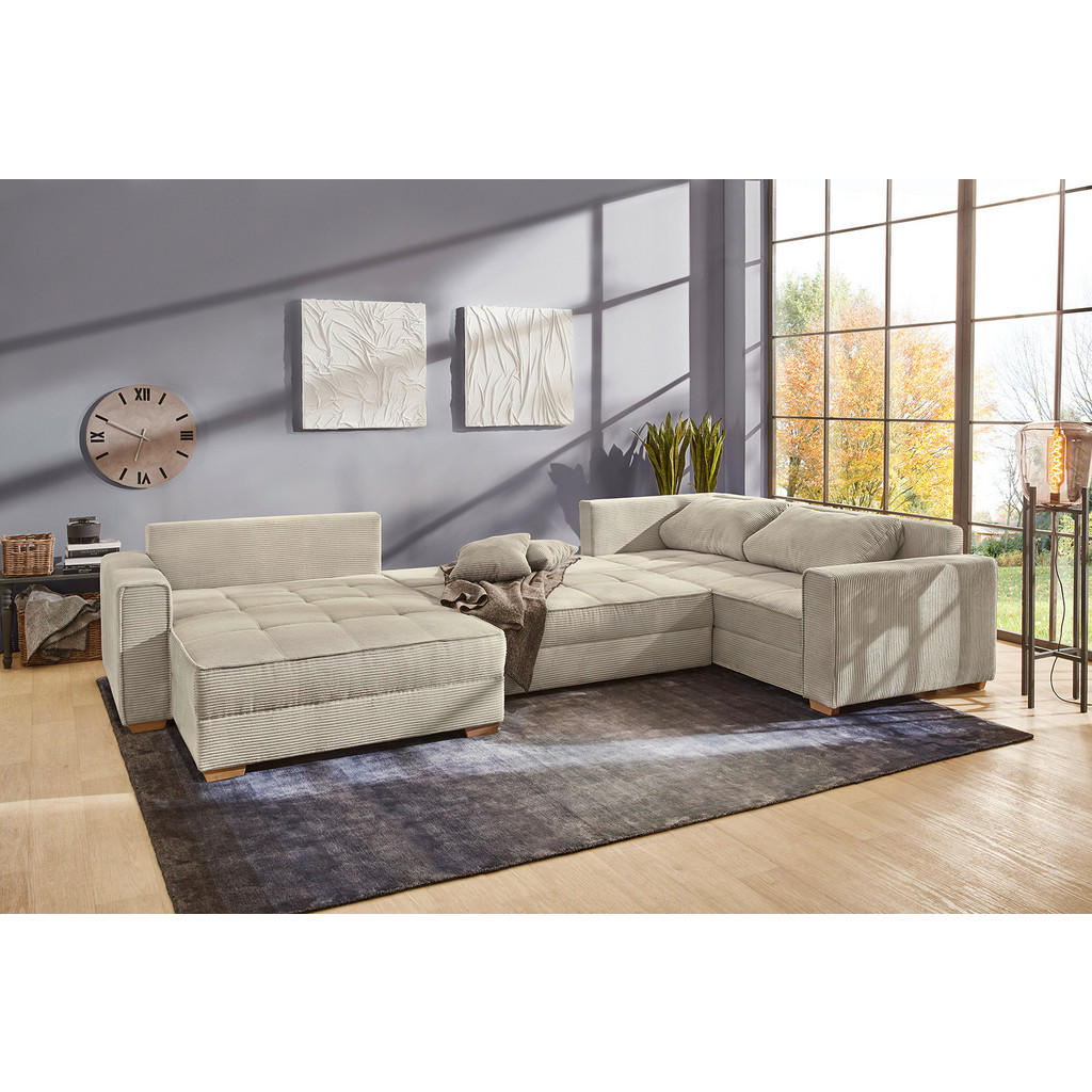 Thumbnail - Wohnlandschaft Greige Microfaser B/H/T: ca. 379x86x227 cm