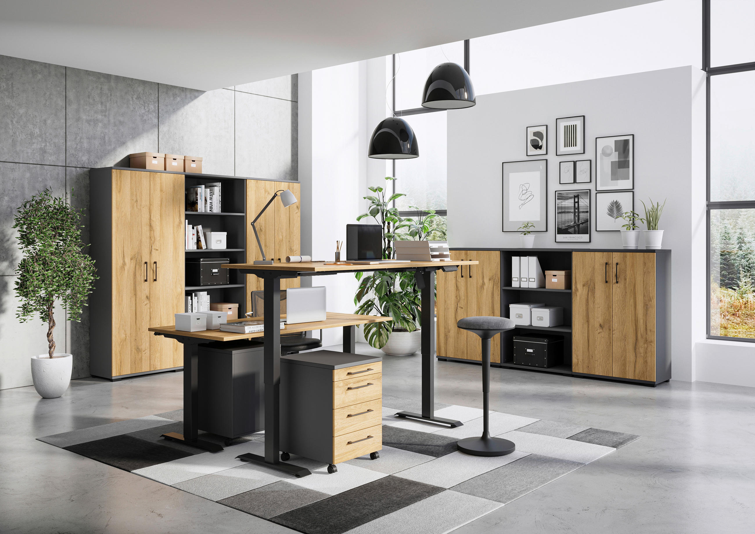 Thumbnail - Schreibtisch 8024-582 Eiche Grand-Son Nachbildung schwarz B/H/T: ca. 160x118x80 cm