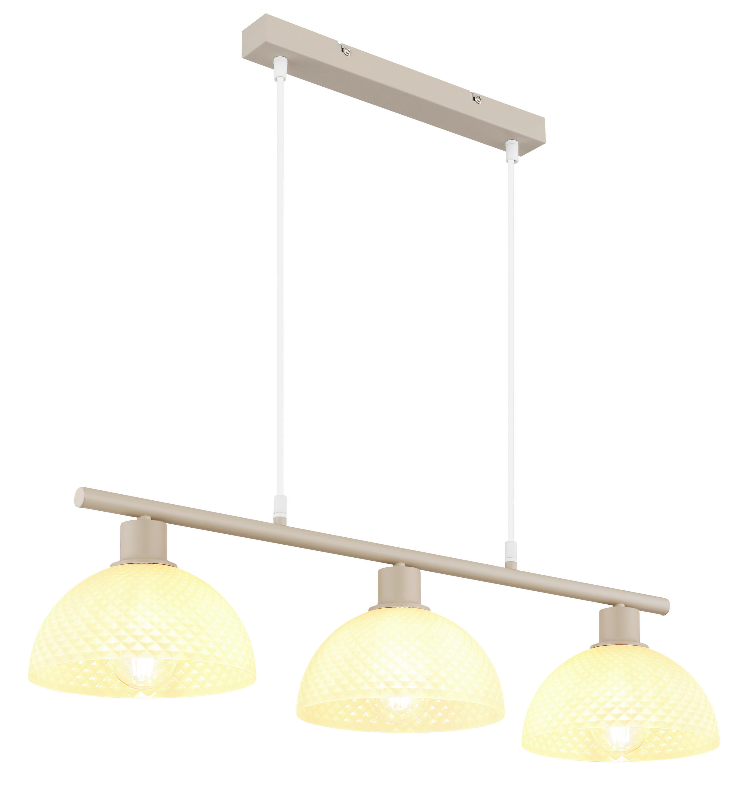 GLOBO Pendelleuchte sand champagner weiß Glas Metall PVC B/H/L: ca. 20x120x77 cm E27 3 Brennstellen