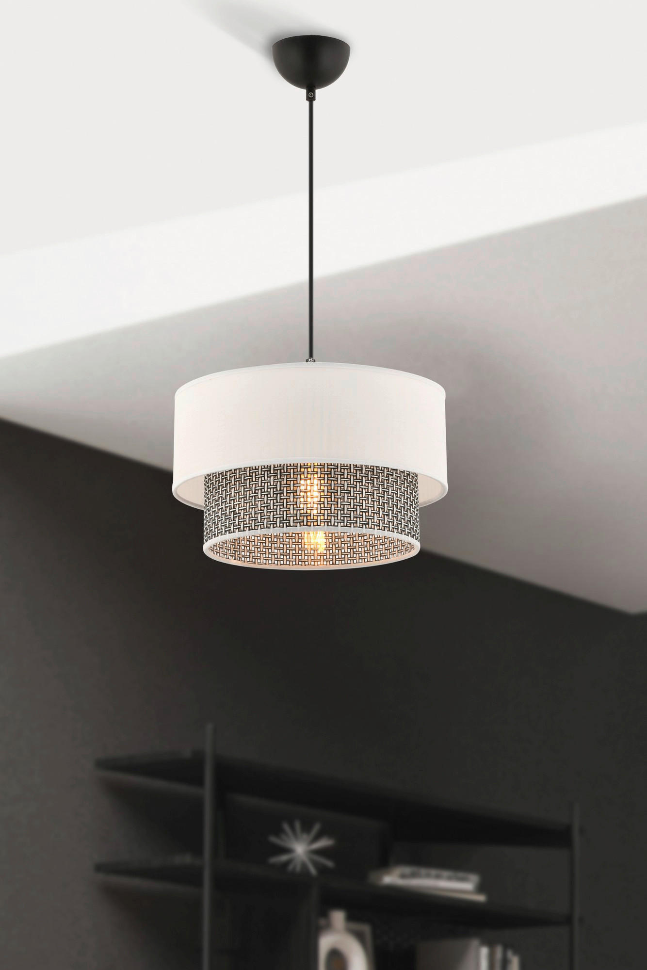 Thumbnail - Opviq Pendelleuchte Echo grau weiß Baumwolle B/H/T/L/D: ca. 30x65x30x30x30 cm E27 1 Brennstellen