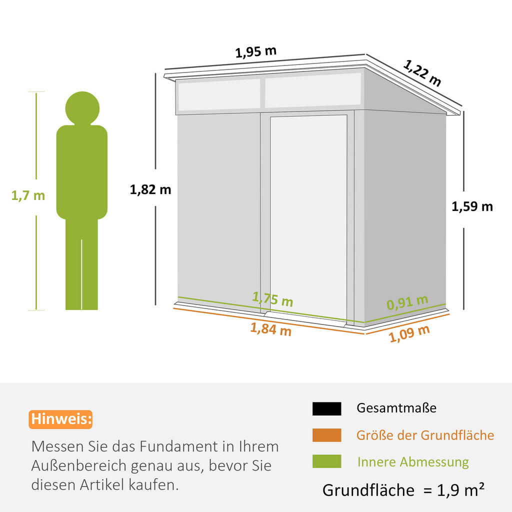 Thumbnail - Outsunny Gerätehaus dunkelgrau B/H/L: ca. 122x182x195 cm
