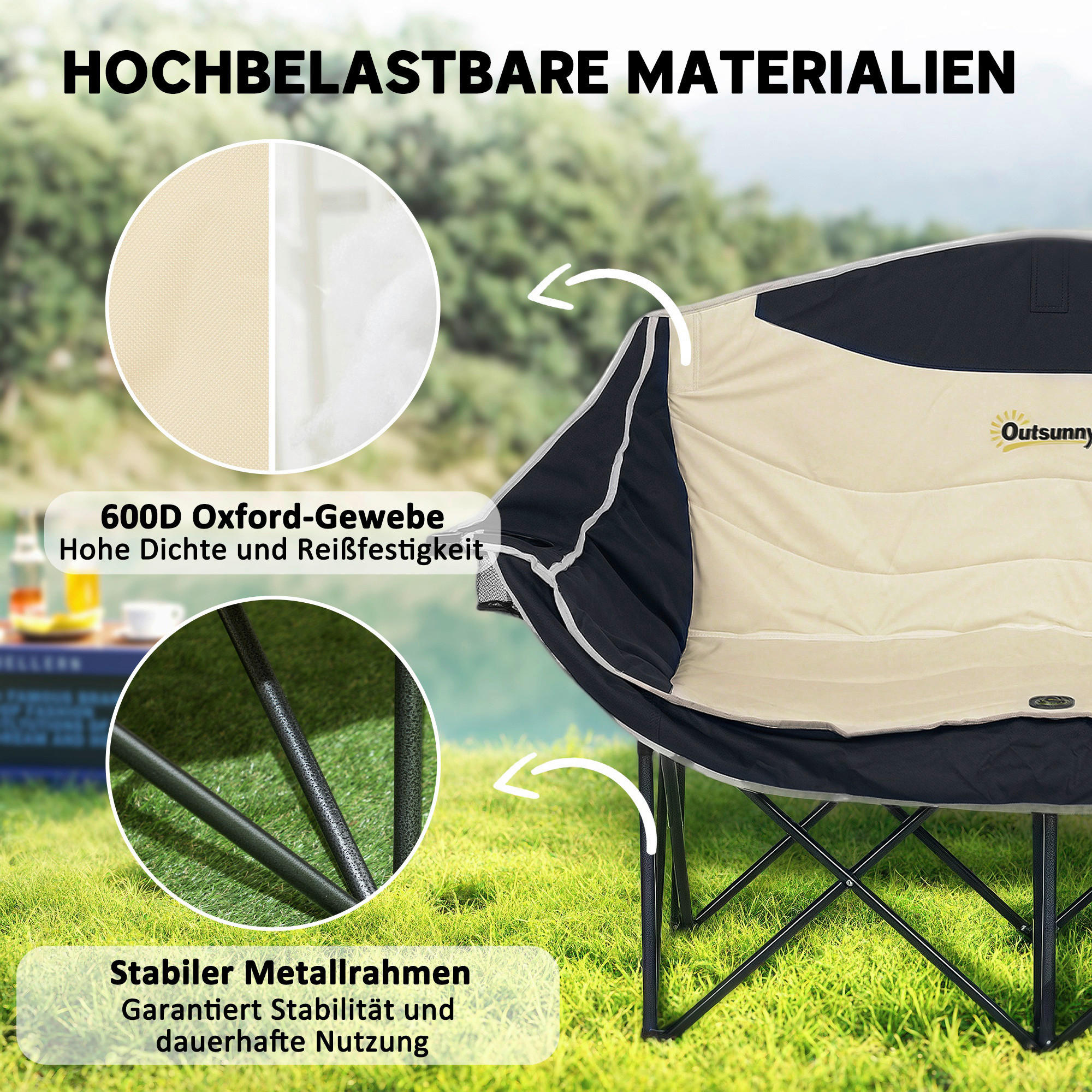 Thumbnail - Outsunny Campingstuhl khaki Metall B/H/L: ca. 50x92x134 cm