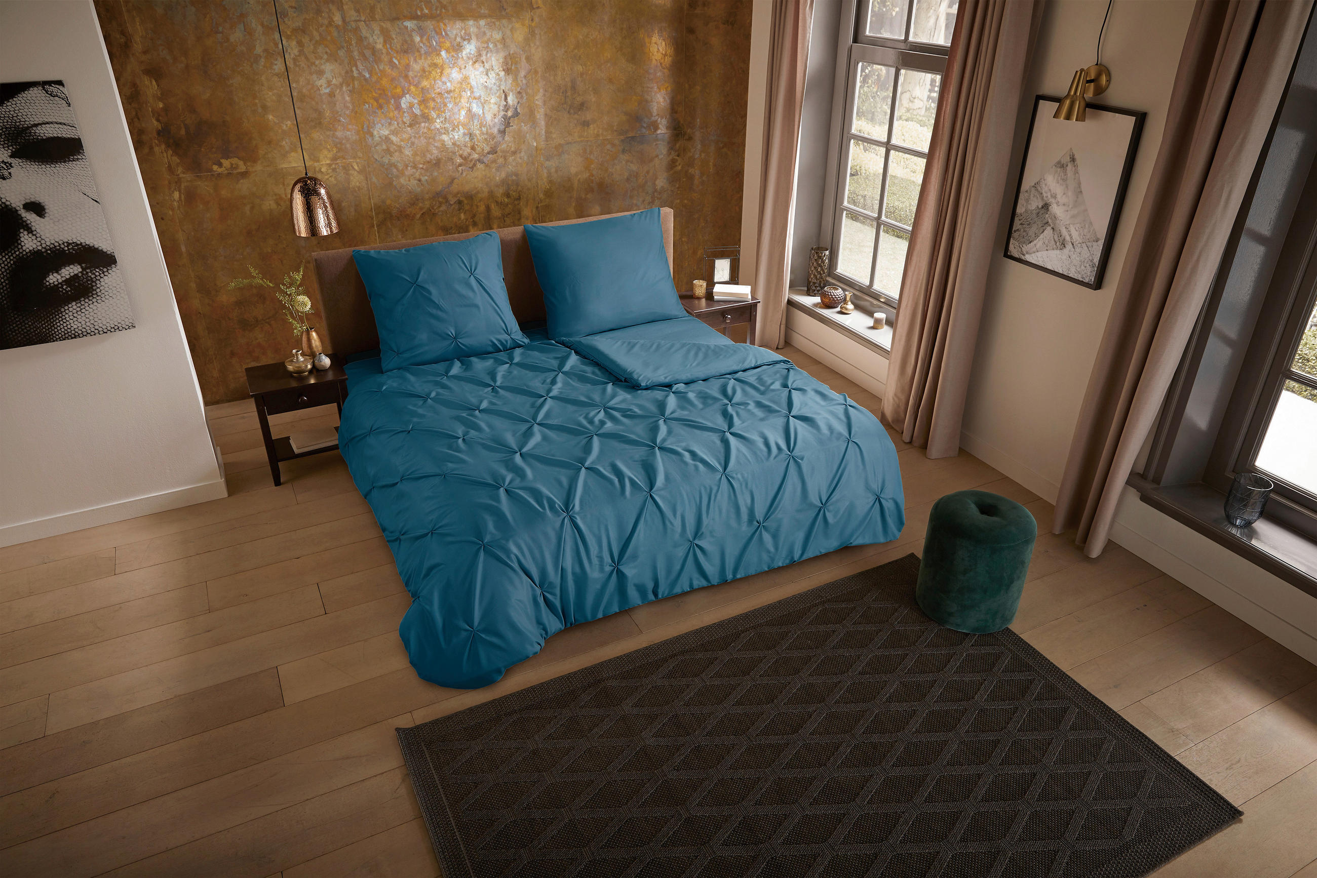 Thumbnail - Microfaser Bettwäsche Elegance petrol Polyester B/L: ca. 135x200 cm