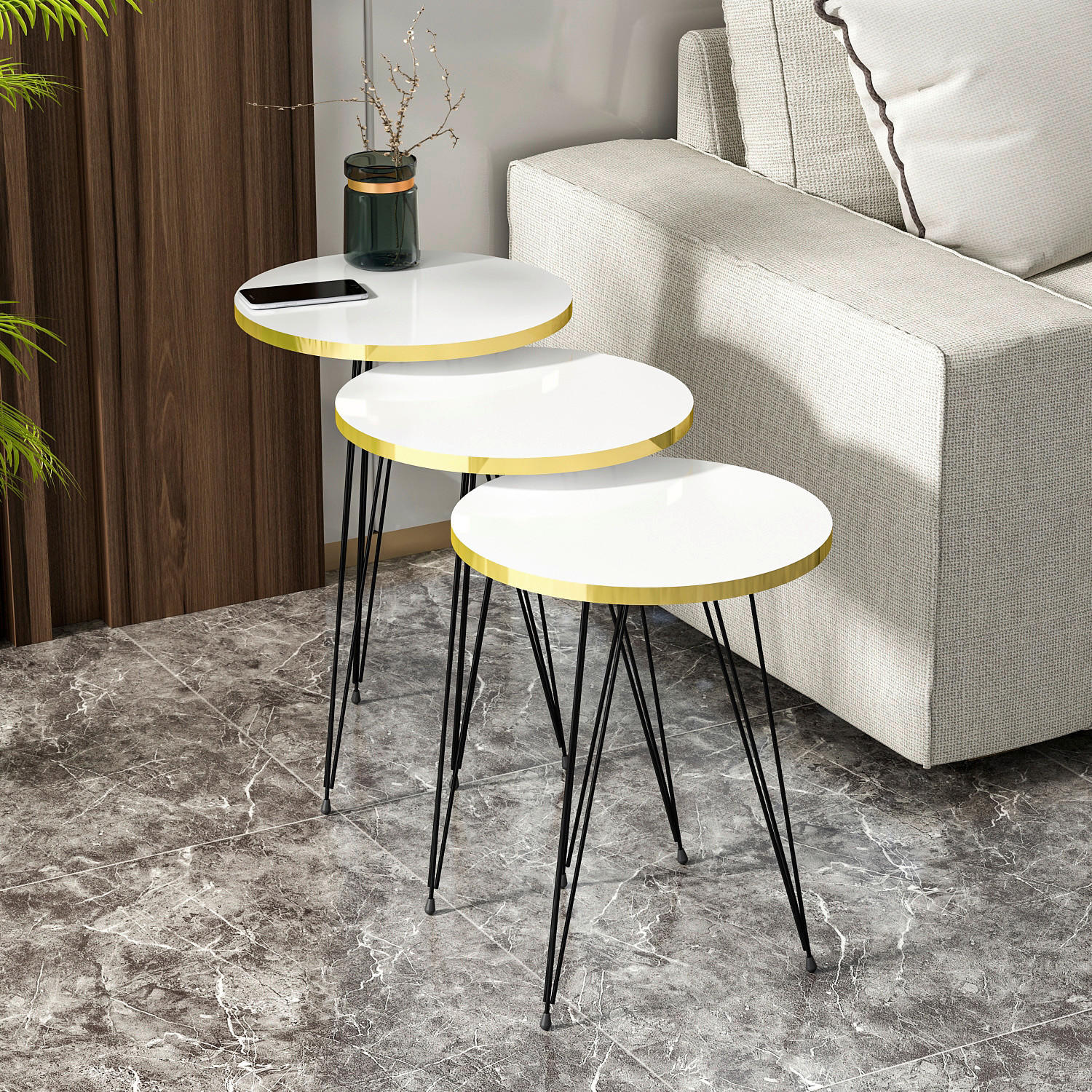 Thumbnail - Beistelltisch 3er-Set. 21256290 weiß schwarz Metall B/H/T: ca. 38x53,5x38 cm