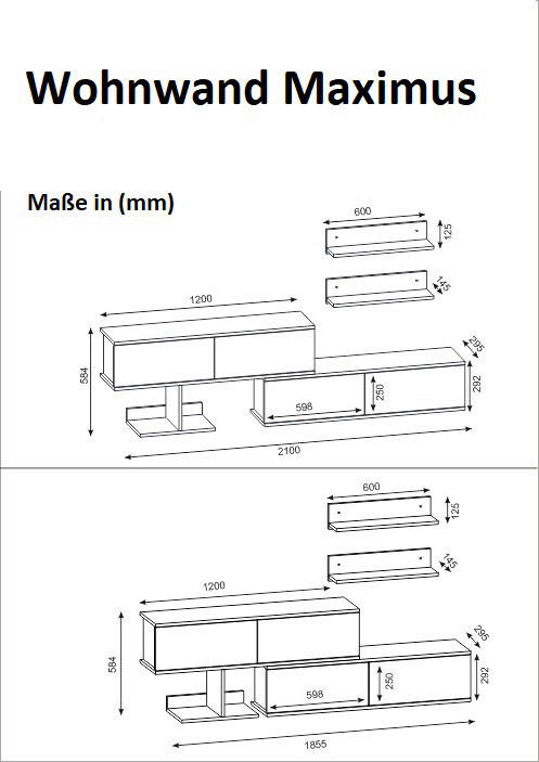Thumbnail - Wohnwand Maximus weiß Saphir B/H/T: ca. 185,5x59x29,5 cm