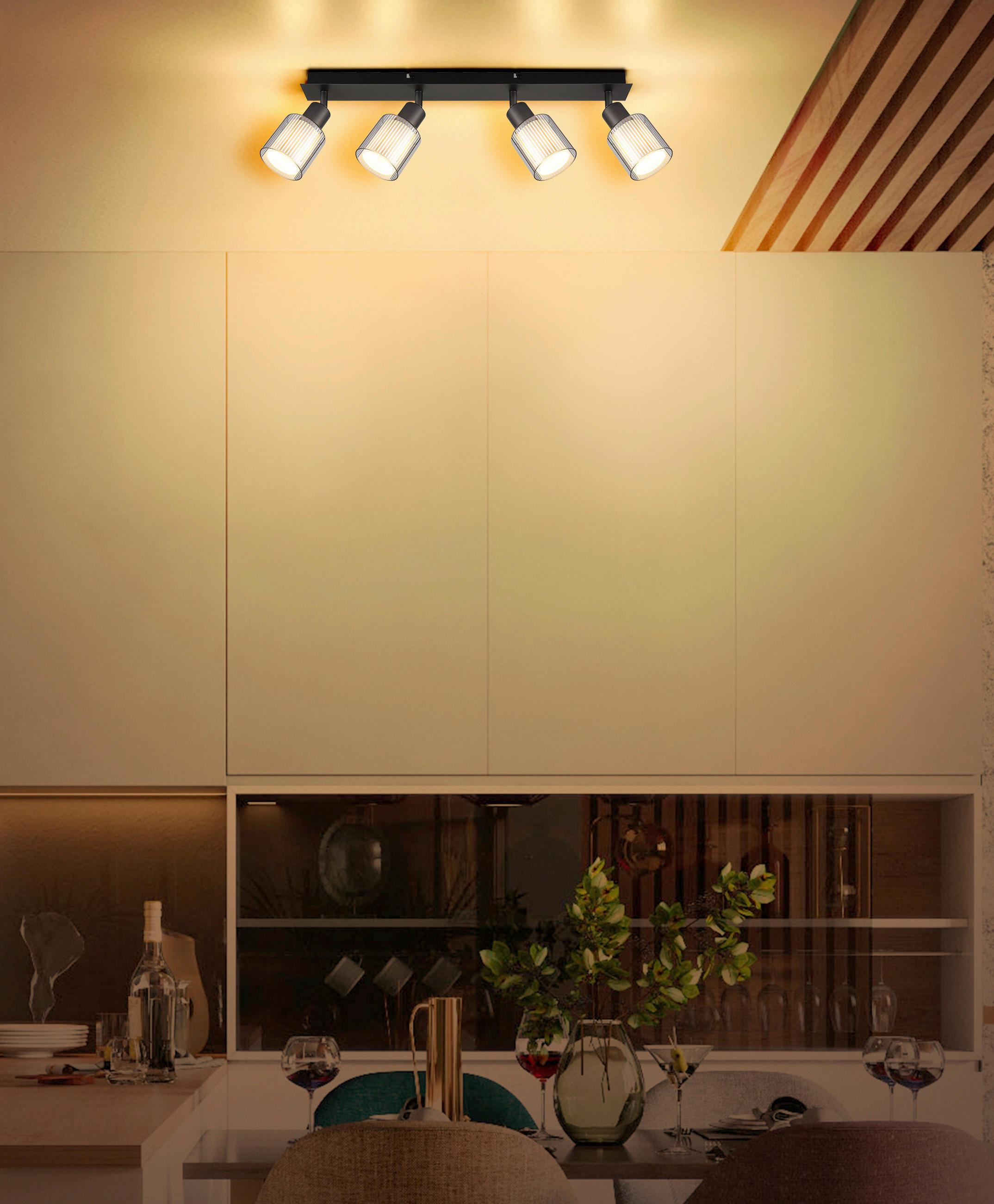 Thumbnail - GLOBO Strahler Chrom schwarz Metall Glas B/H/L: ca. 10,5x56,5x16,5 cm E14 4 Brennstellen