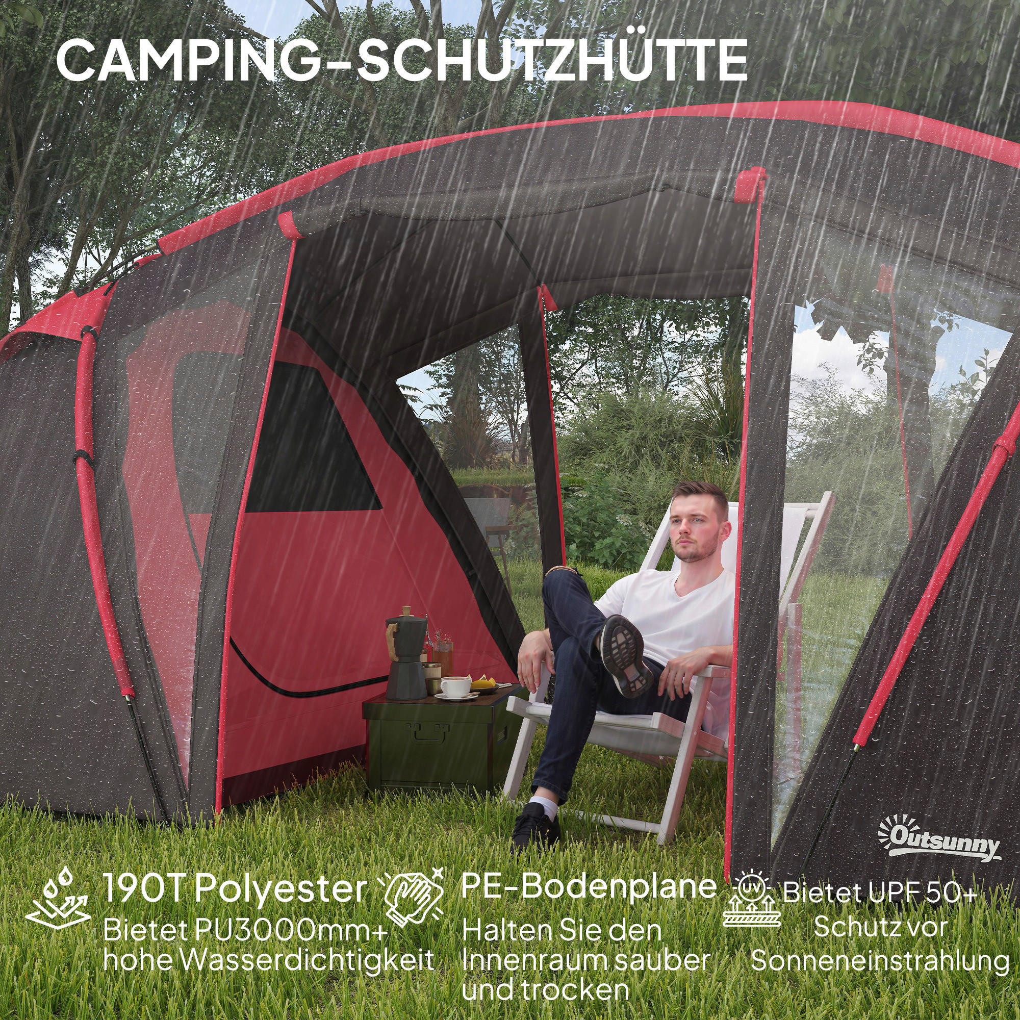 Thumbnail - Outsunny Campingzelt grau Kunststoff B/H/L: ca. 235x195x615 cm