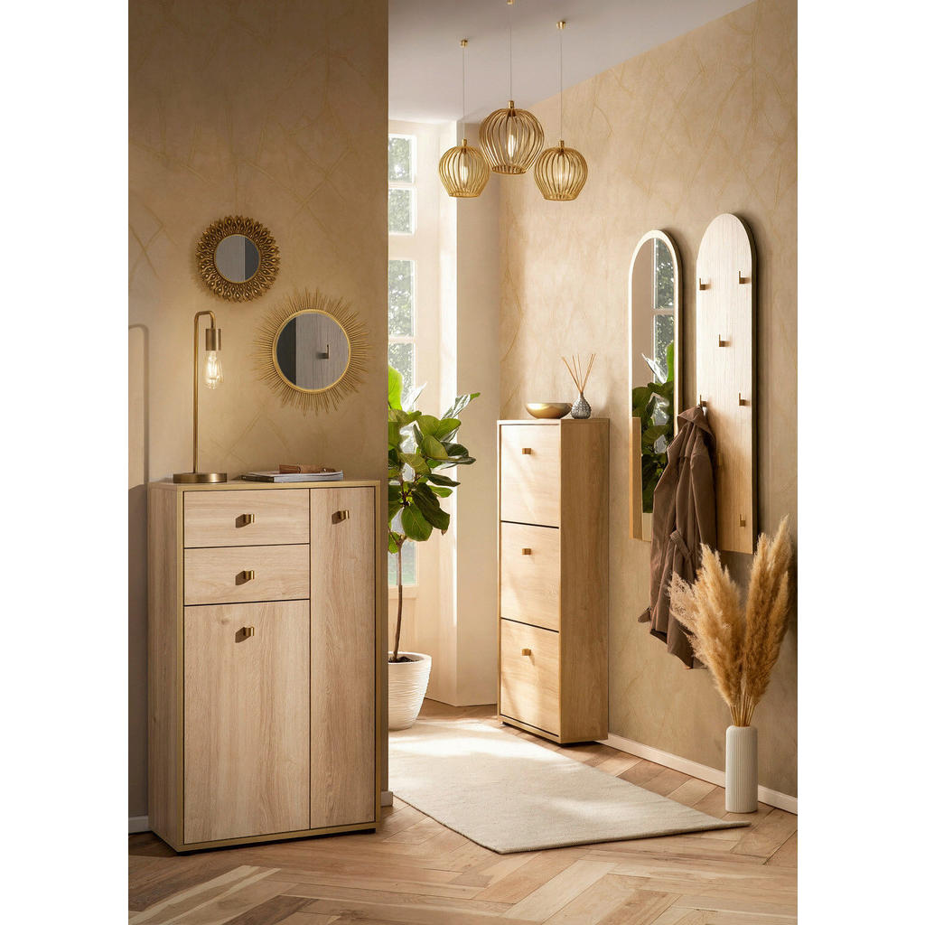 Thumbnail - Schuhkipper Flora, 3er Eiche Nachbildung B/H/T: ca. 59,8x122x19,55 cm