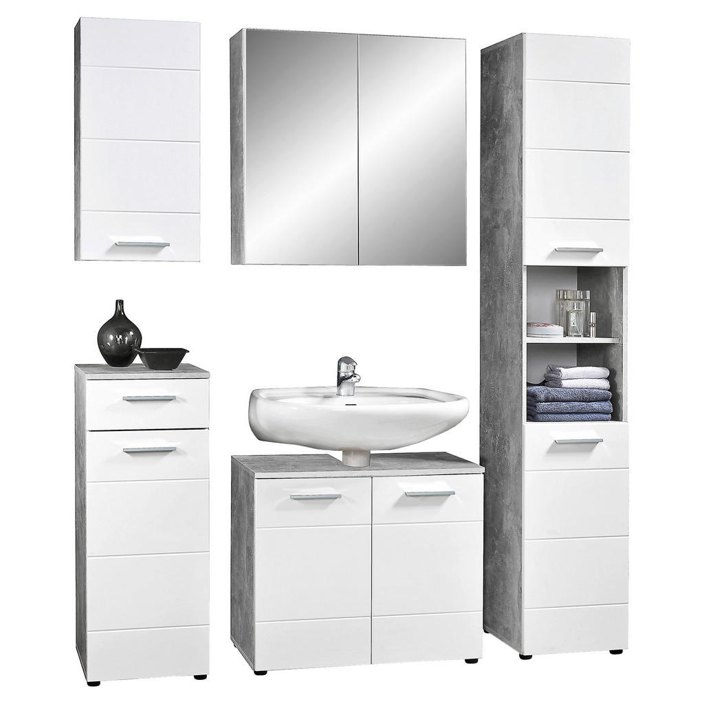 Thumbnail - Badkommode Stockholm Beton Optik weiß Hochglanz B/H/T: ca. 35x89x35 cm